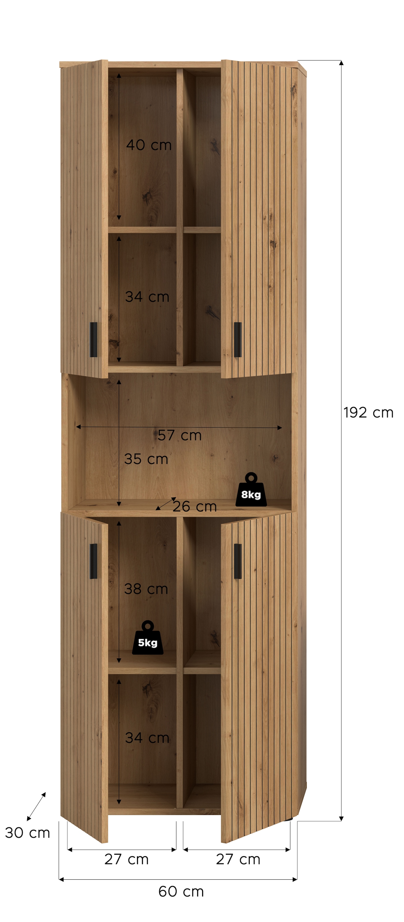 welltime Armoire haute »MANI, Höhe: 192 cm, Paneeloptik, 1 offenes Fach, 8 Fächer« armoire haute, armoire haute de salle de bain, armoire de salle de bain, salle de bain