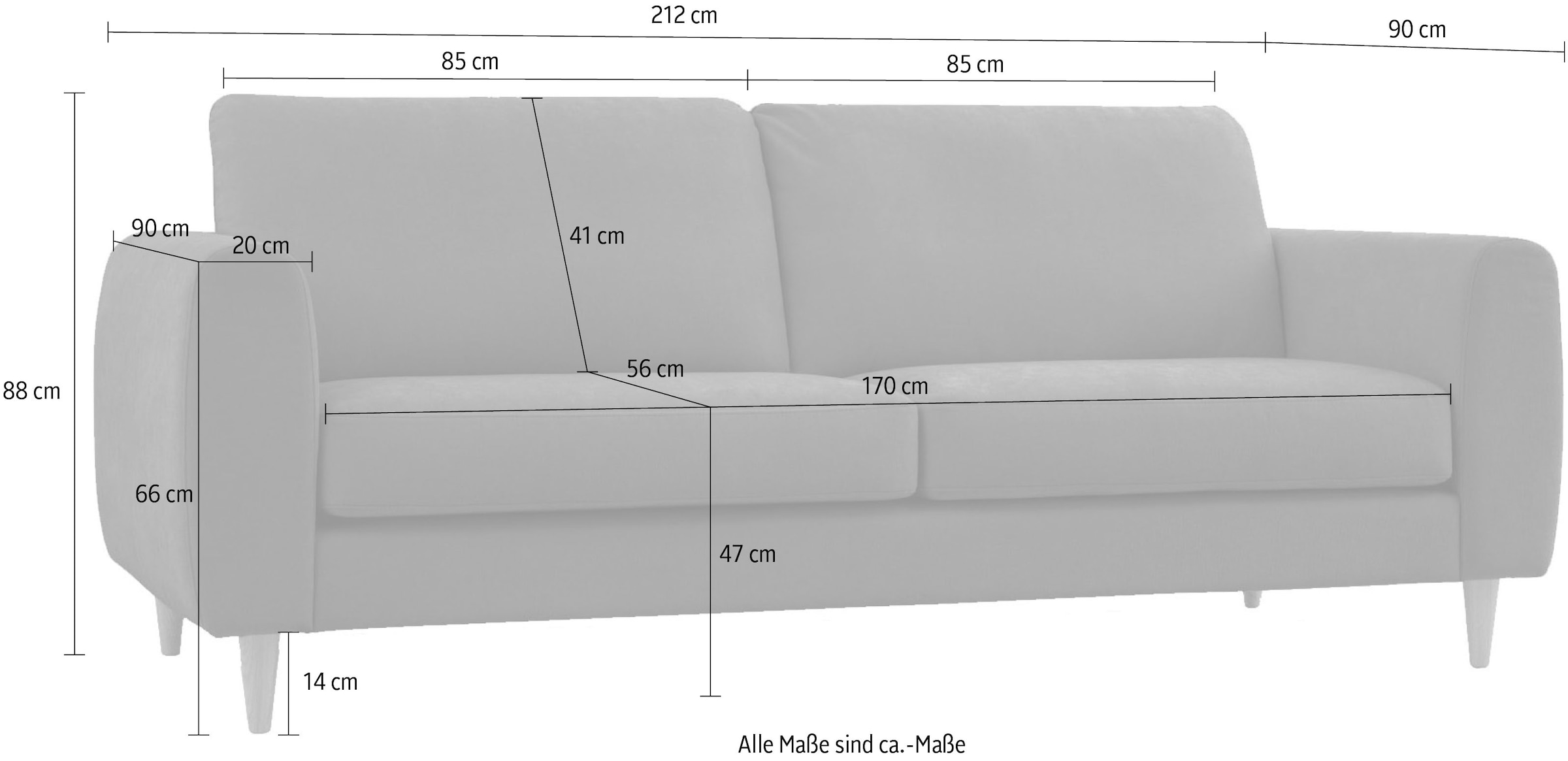 GOODproduct 3-Sitzer »Finnian« 212 cm, Chenille, elegante Massivholzfüsse
