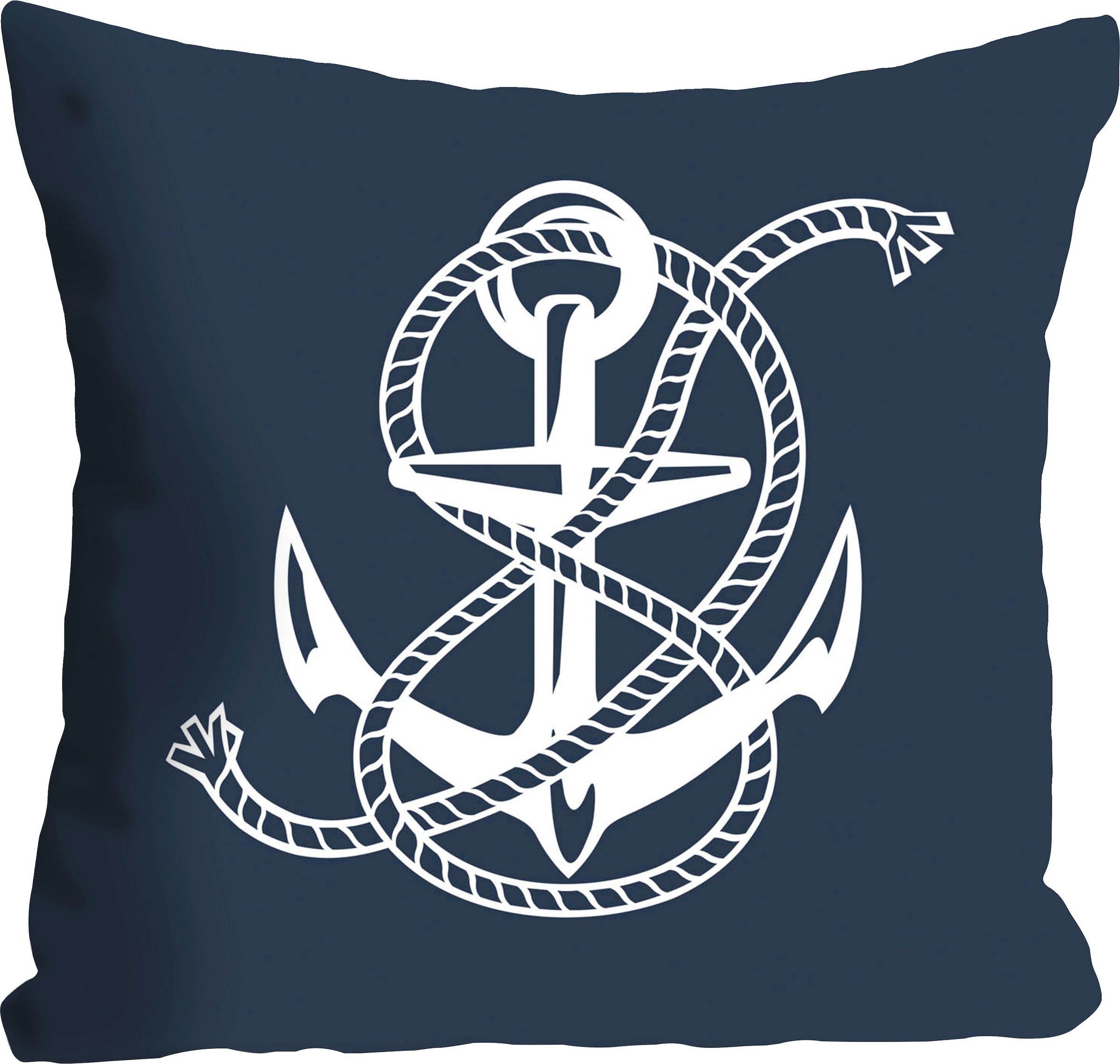 queence Coussin décoratif »Jessica« Kissenhülle,Anker,Tau,Maritim,Nautisch,Strand,Sommer,Blau,Weiss