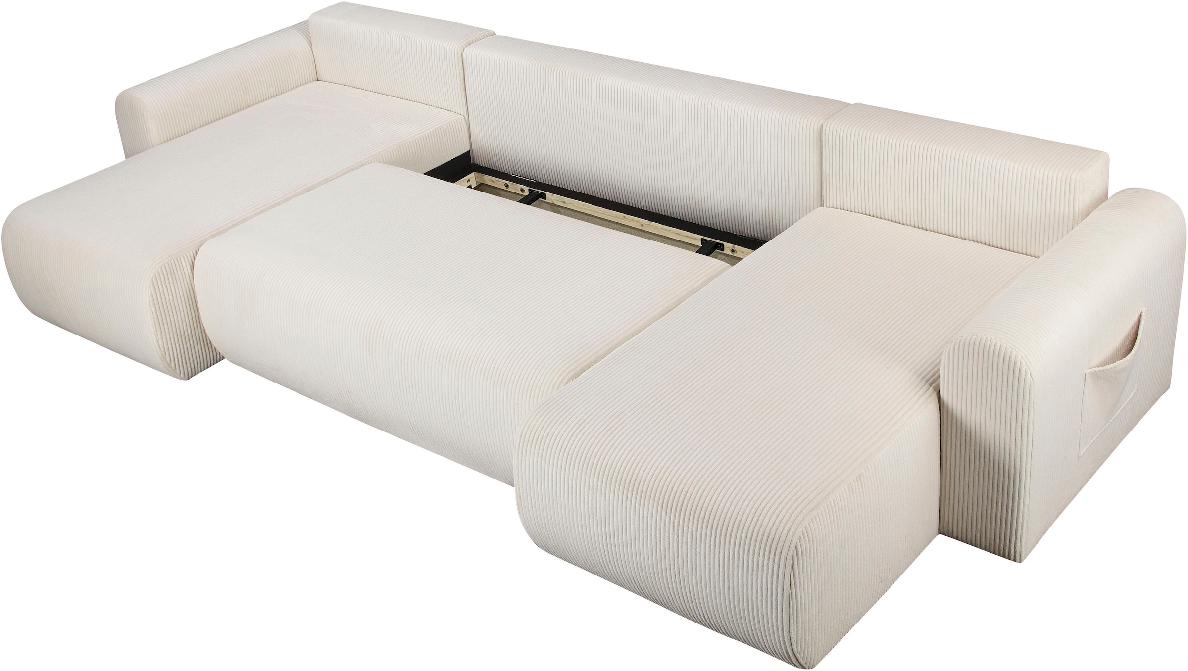 GOODproduct Wohnlandschaft »JONAA, 311 cm, U-Form, Schlafsofa, Boxspringfederung, Cord u. Struktur« 133/270cm, Bettkasten, Seitentaschen, Cord und Struktur