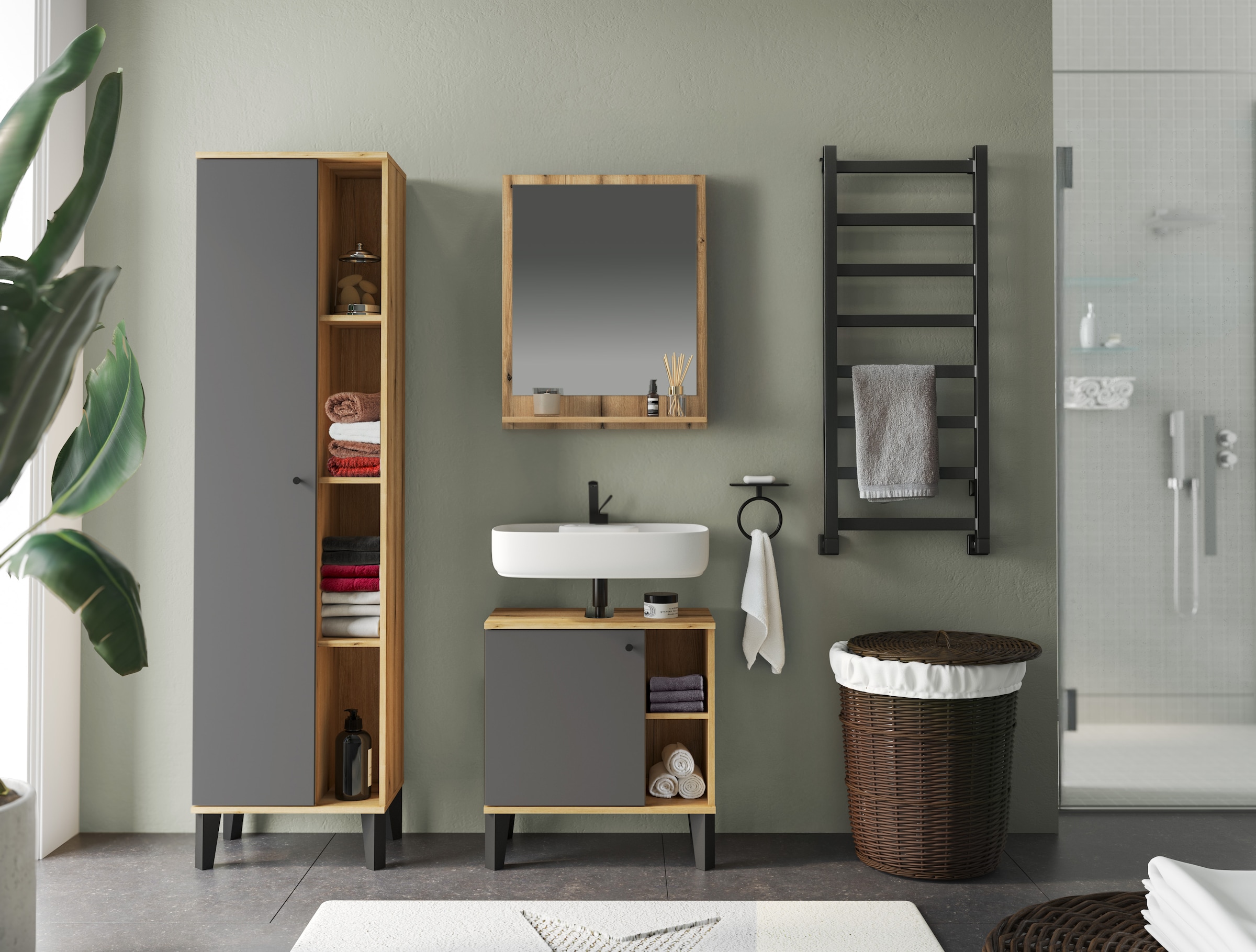 Home affaire Badmöbel-Set »OSLO, Bad im skandinavischen Design« Set, 3 Stk. tlg.