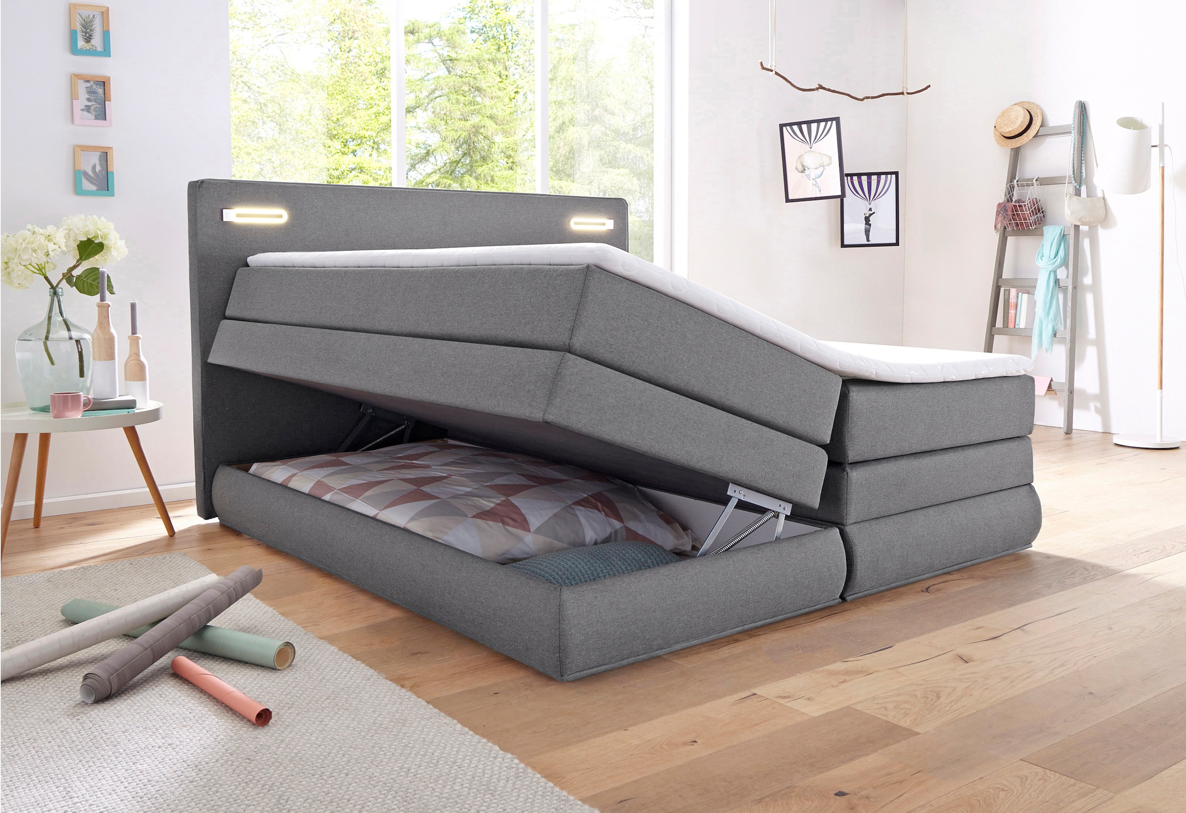 COLLECTION AB »NINONI, Stauraumbett mit Bettkasten & TTFK-Matratze« incl. coffre de lit, surmatelas et au choix avec éclairage LED