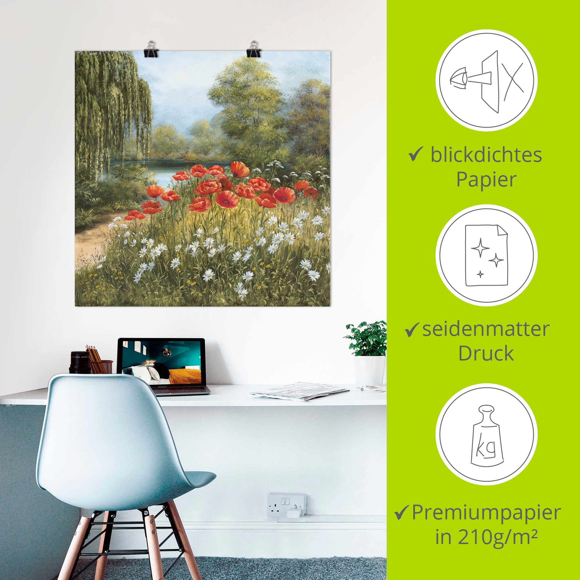 Artland Fresque murale »Mohnwiese am See« 1 cuis tlg. als Alubild, Leinwandbild, Poster in verschied. Grössen