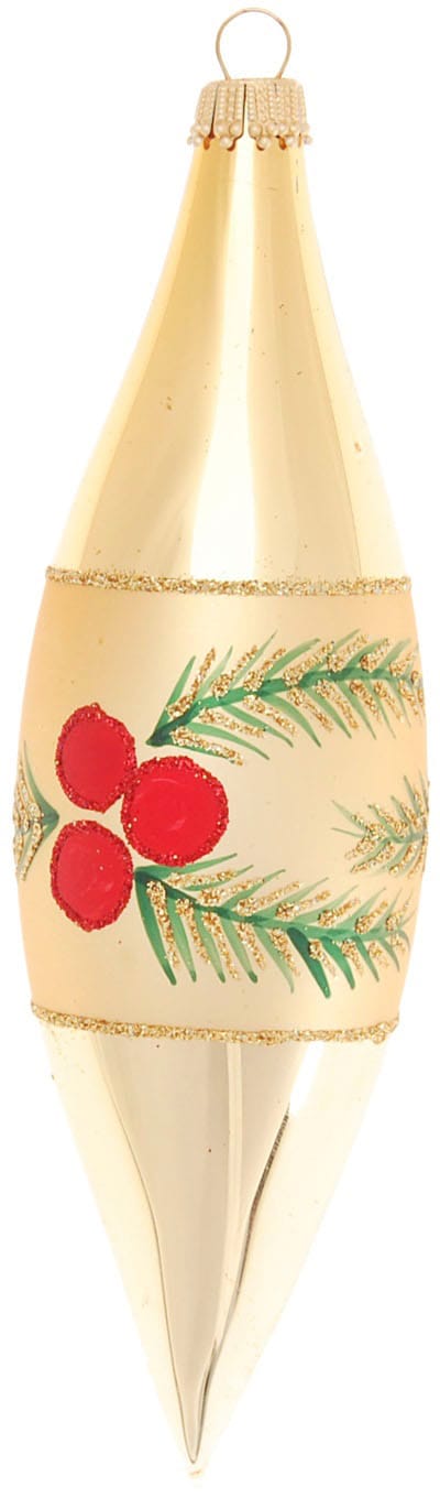 Krebs Glas Lauscha Christbaumschmuck »Weihnachtsstern & Beeren, in Olivenform« Weihnachtsdeko, Christbaumkugeln aus Glas, Weihnachtsbaumkugel