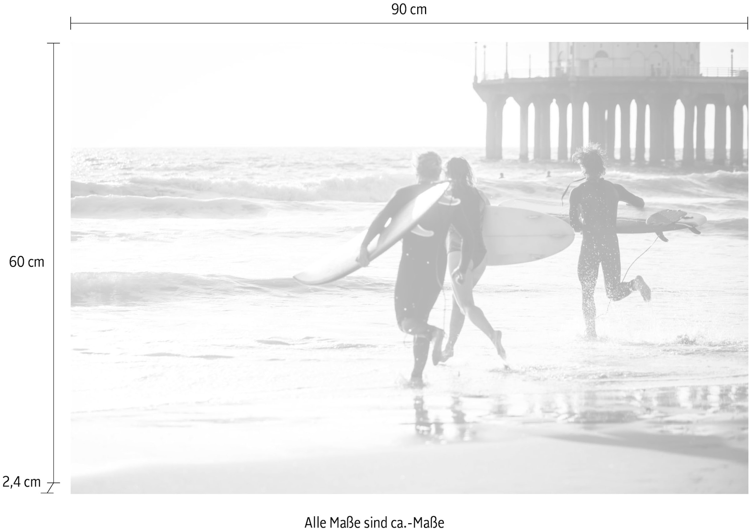 queence Tableau en verre acrylique »Surfer am Strand« Fine Art-Print in Galeriequalität