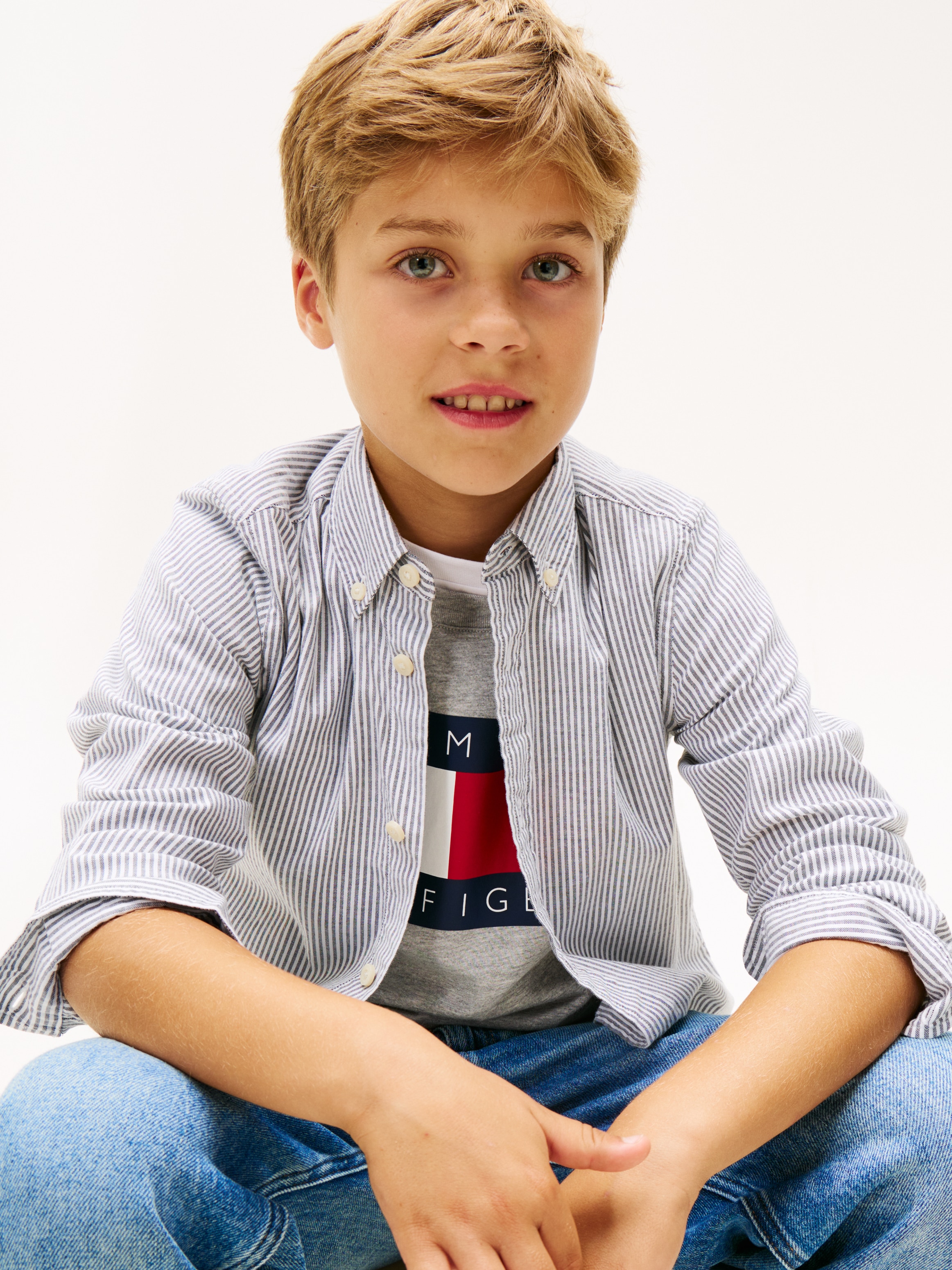 Tommy Hilfiger Langarmhemd Button-Down-Kragen, elastische Baumwoll-Qualität, Kinder bis 16 Jahre
