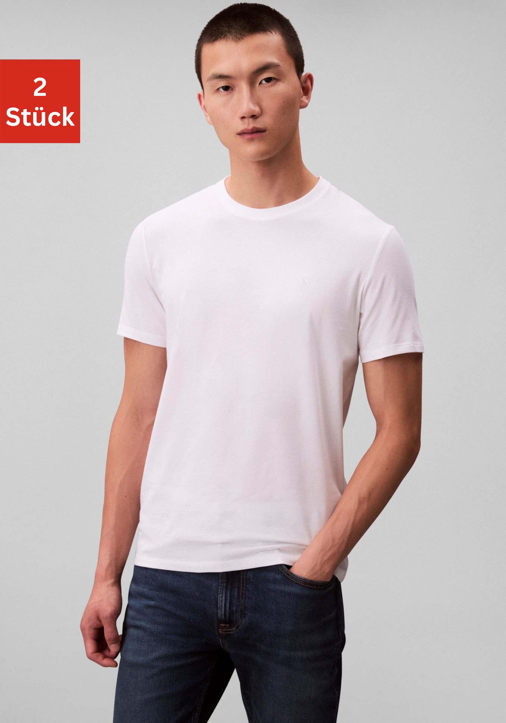Calvin Klein T-shirt »2 Pack SS STRETCH COTTON SLIM TEE« Paquet, 2 Rundhalsausschnitt, slim fit