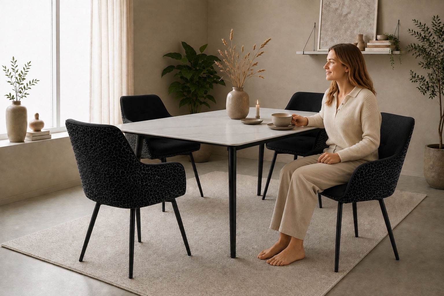 GOODproduct Chaise de salle à manger »Lincoln« (Ensemble) 2 cuismoderner Stuhl mit Leopardenlook, Webstoff und 360°-Drehfunktion
