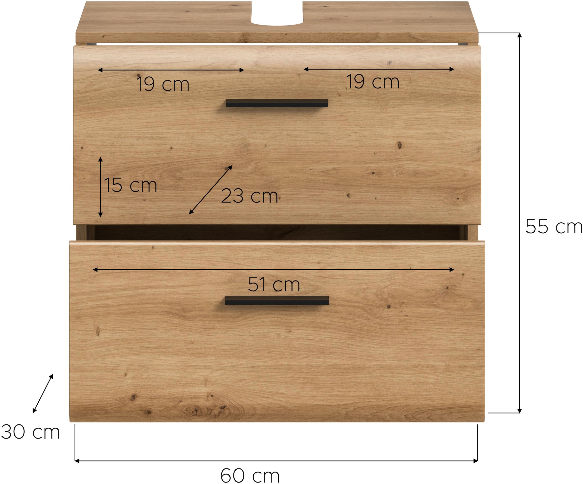 INOSIGN Armoire sous lavabo »FLORENZ, TOPSELLER!, Breite 60 cm, 2 Schubkästen,ink. Siphonausschnitt« TOPSELLER!, 1 cuis tlg. hochwertige MDF Front, Griff schwarz, Badschrank, Bad