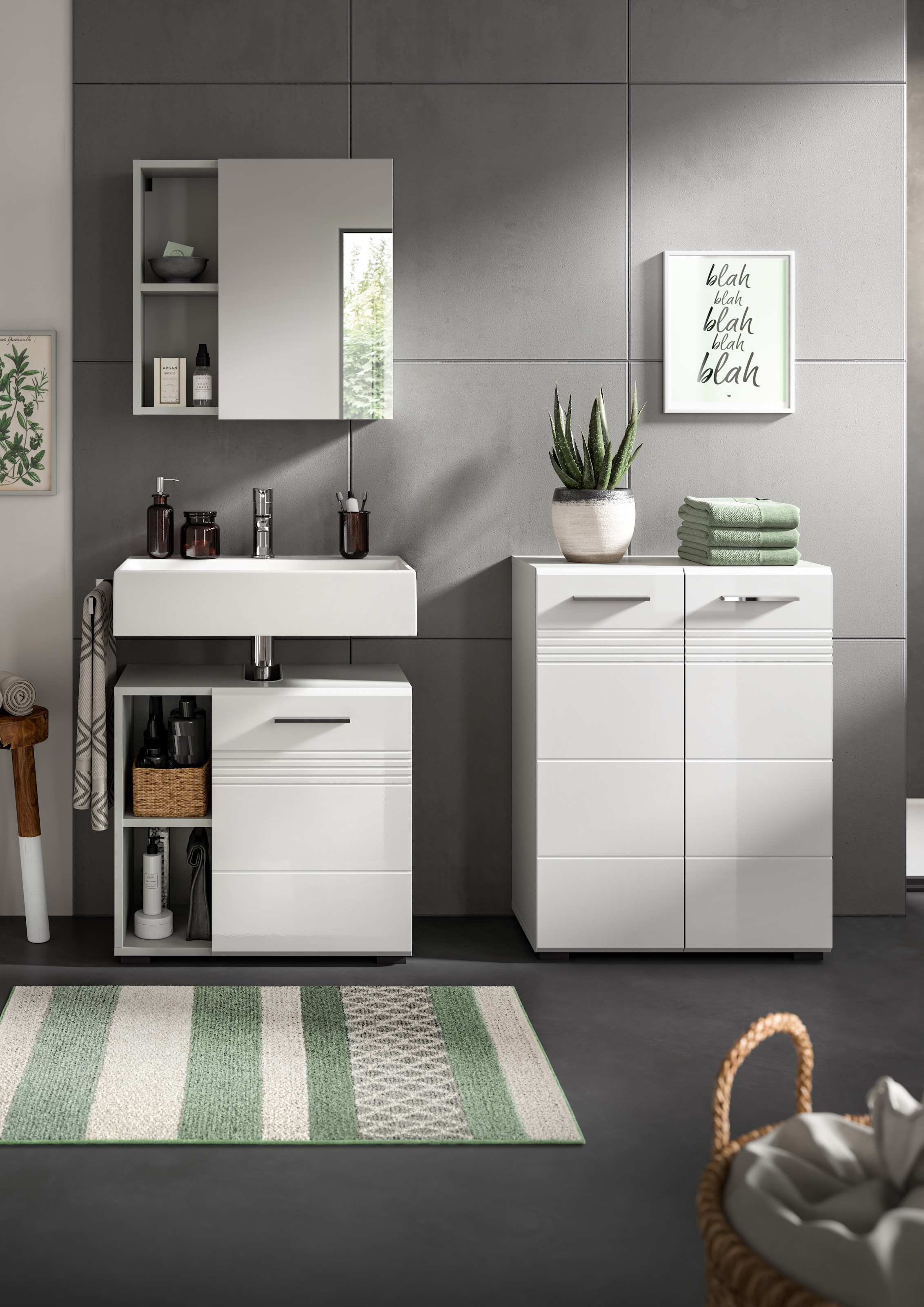 welltime Badmöbel-Set »Calicio, bestehend aus: Midischrank, Waschbeckenunterschrank,« 3 Stk. tlg.