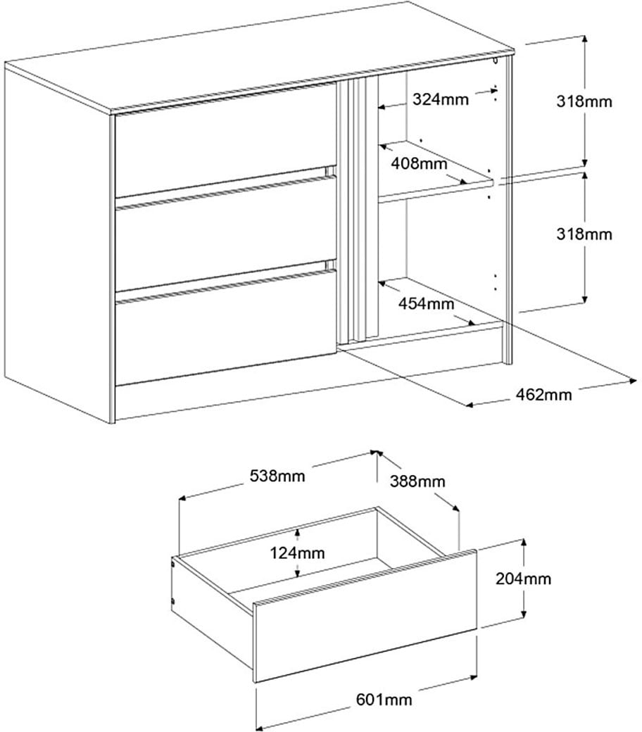 Parisot Schlafzimmer-Set 4 Stk. tlg. viel Stauraum, schöne Optik, Einsätze an Schrank und Kommode drehbar