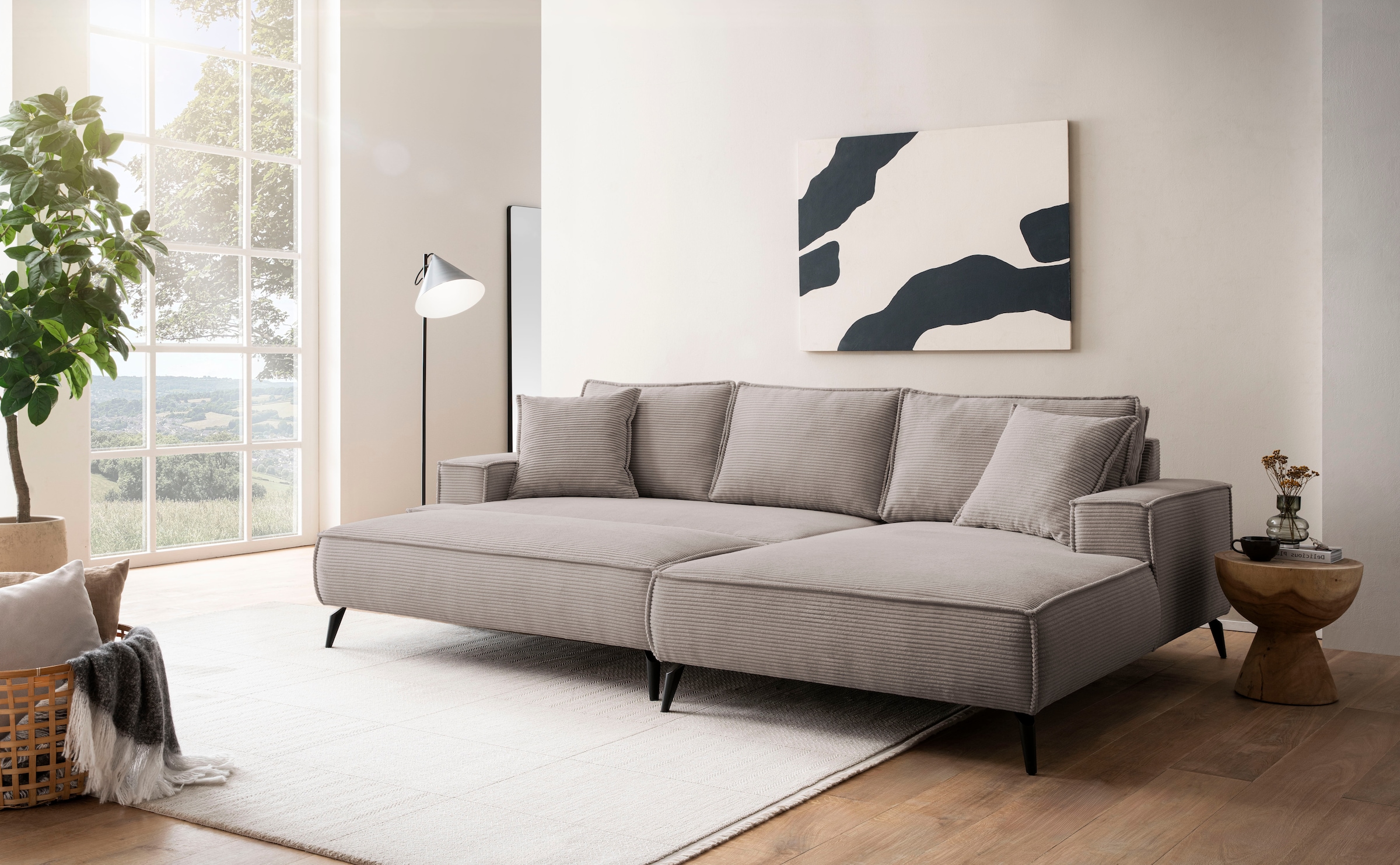 andas Canapé d'angle »TVINNU, L-Form, 275cm, in Cord und Leinenoptik« wahlweise Recamiere rechts/links, schwarze Füsse, bequemer Sitzkomfort