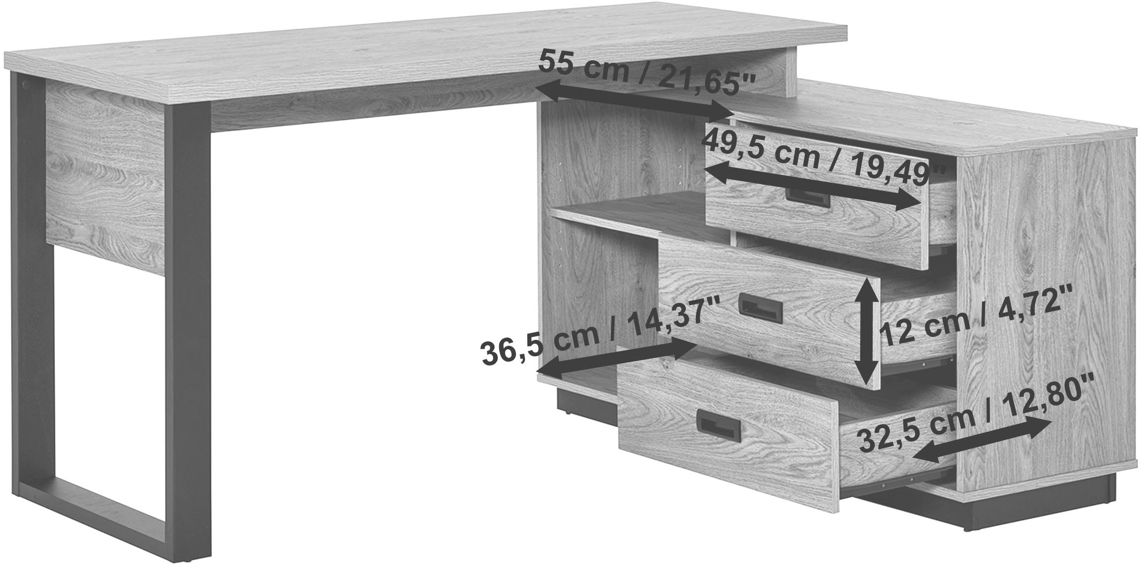 Jahnke Bureau d'angle »RIVA C 150 E« 1 cuis tlg. montage réversible, espace de rangement & passage de câbles, largeur 150 cm