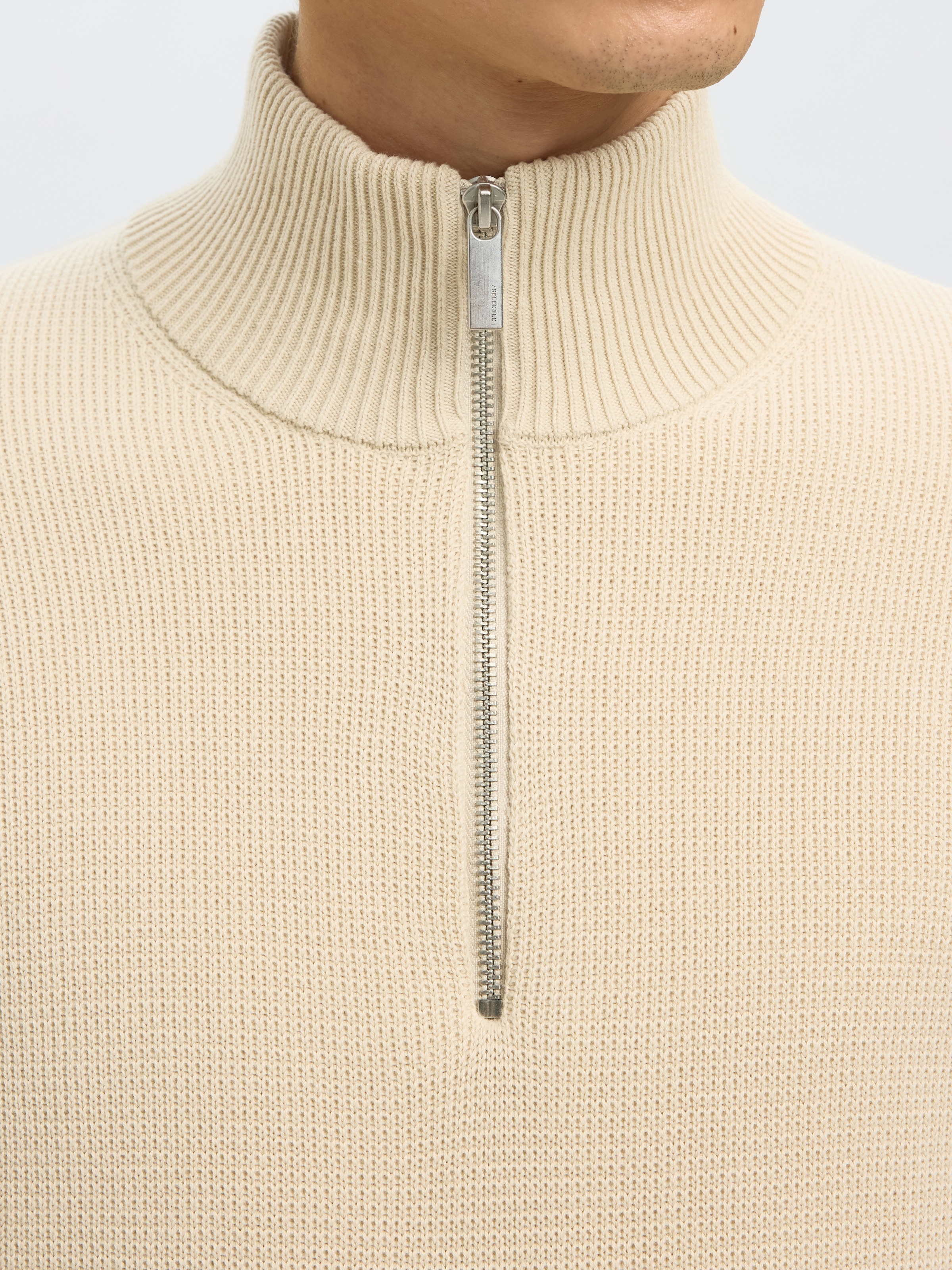 SELECTED Troyer »SLHDANE LS KNIT STRUCTURE HALF ZIP NOOS« coton, coupe régulière