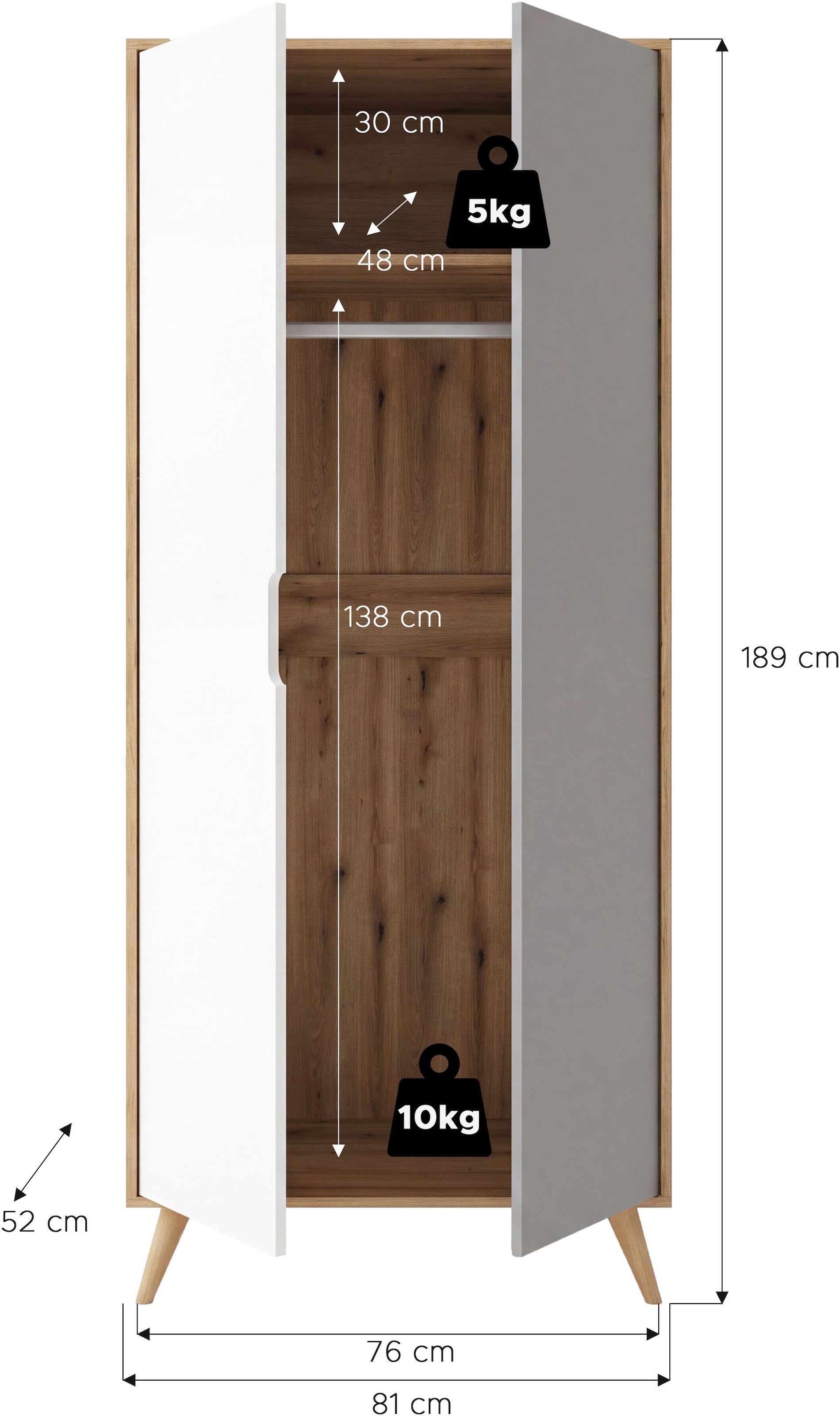 GOODproduct Kleiderschrank »TALVINNA, Schlafzimmerschrank,Garderobenschrank,Schrank,Dielenschrank« 2-türig, Breite 81cm, 1 Kleiderstange, 1 fester Boden