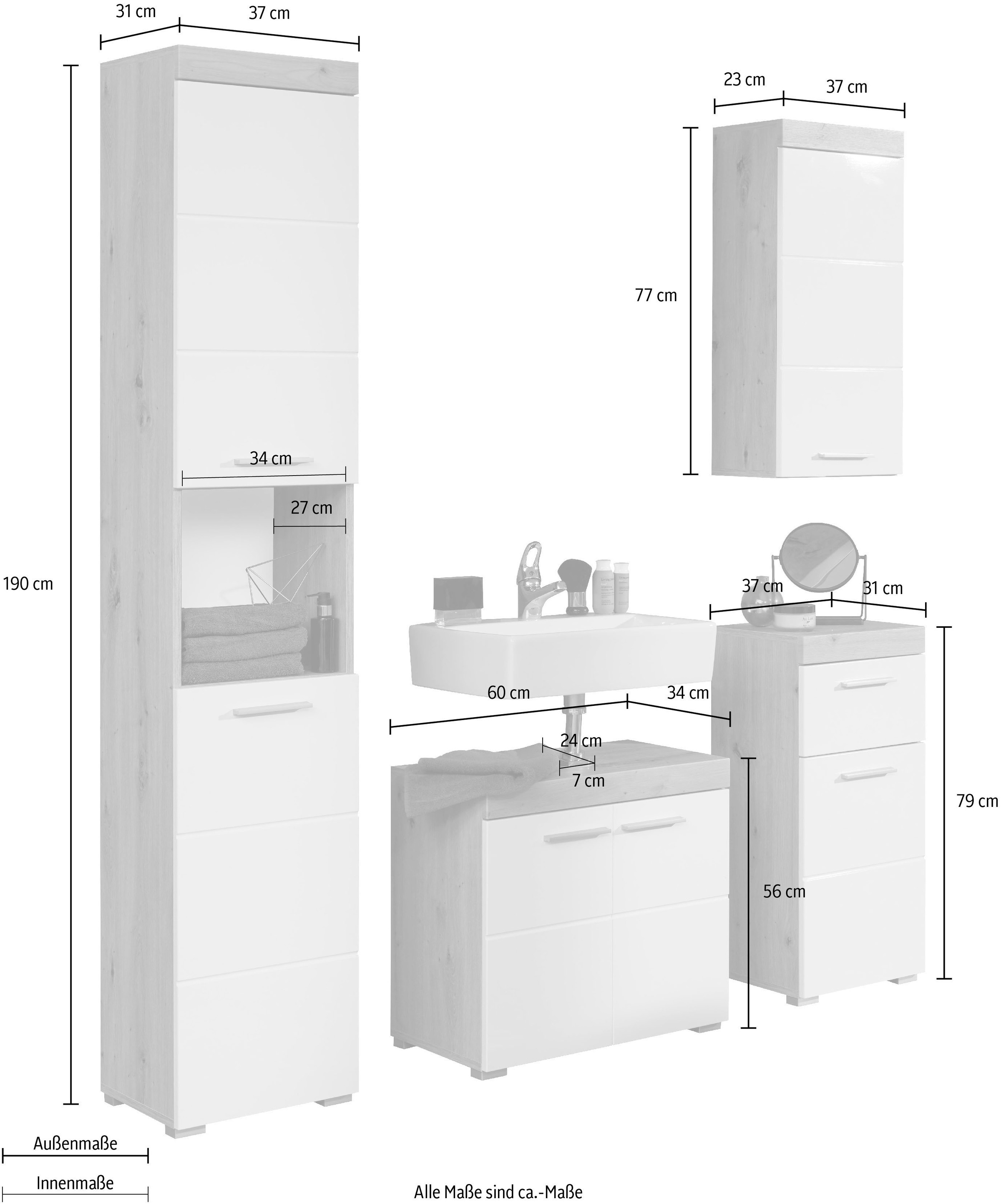 welltime Ensemble de meubles de salle de bain »Avena« Ensemble, 4 cuis tlg.