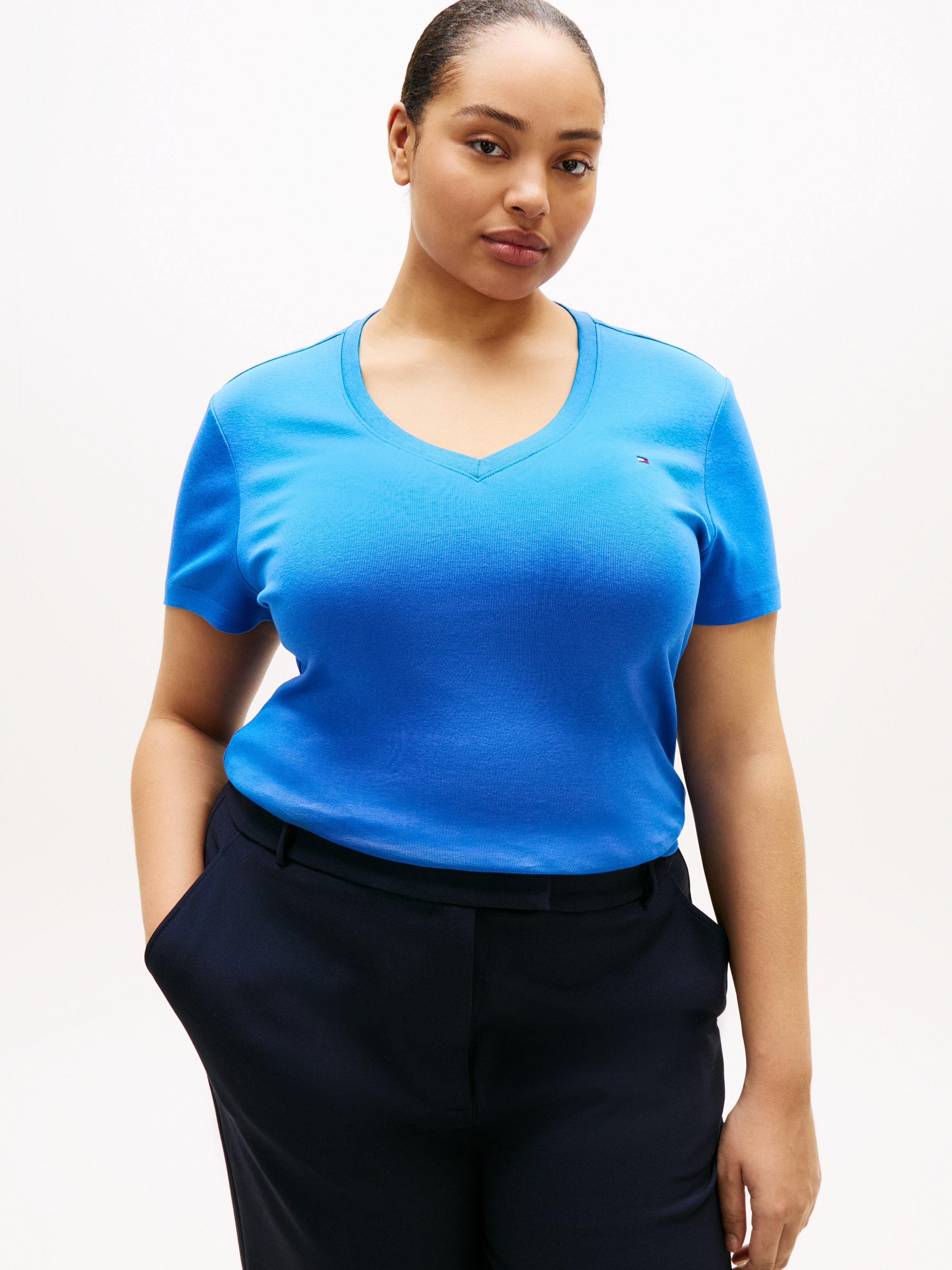 Tommy Hilfiger Curve T-shirt en V »CRV SLIM CODY V-NK SS« in grossen Grössen, Baumwoll-Qualität