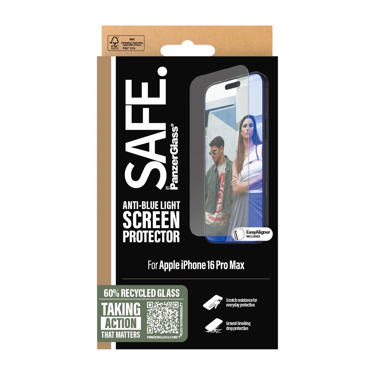 SAFE by PanzerGlass Verre de protection d'écran »Anti-Blue Light Screen Protection« für Apple iPhone 16 Pro Max 1 cuis tlg. Displayschutzfolie, Schutzfolie, Bildschirmschutz, kratz- & stossfest