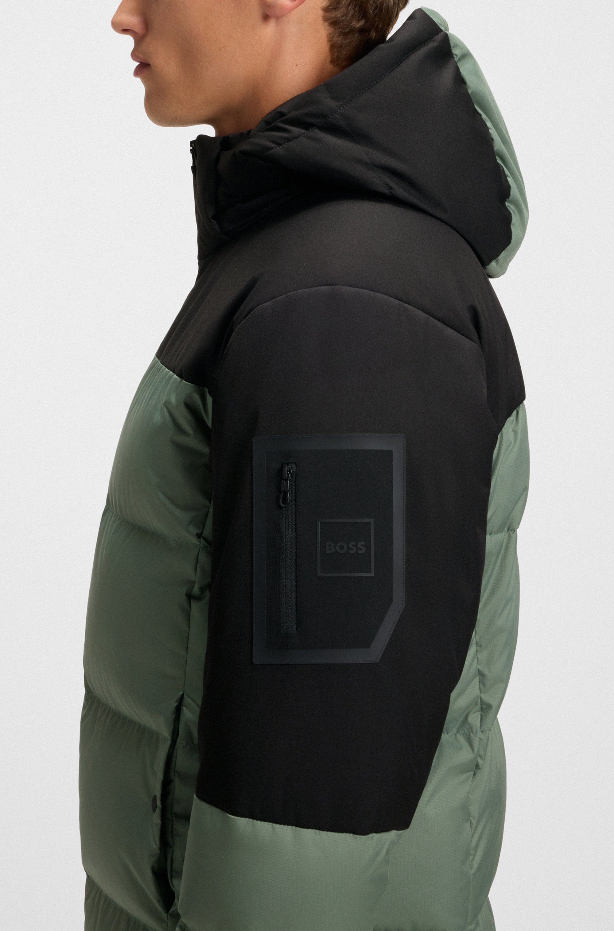 BOSS GREEN Doudoune mit Kapuze abnehmbare Kapuze, Regular Fit, warm wattiert