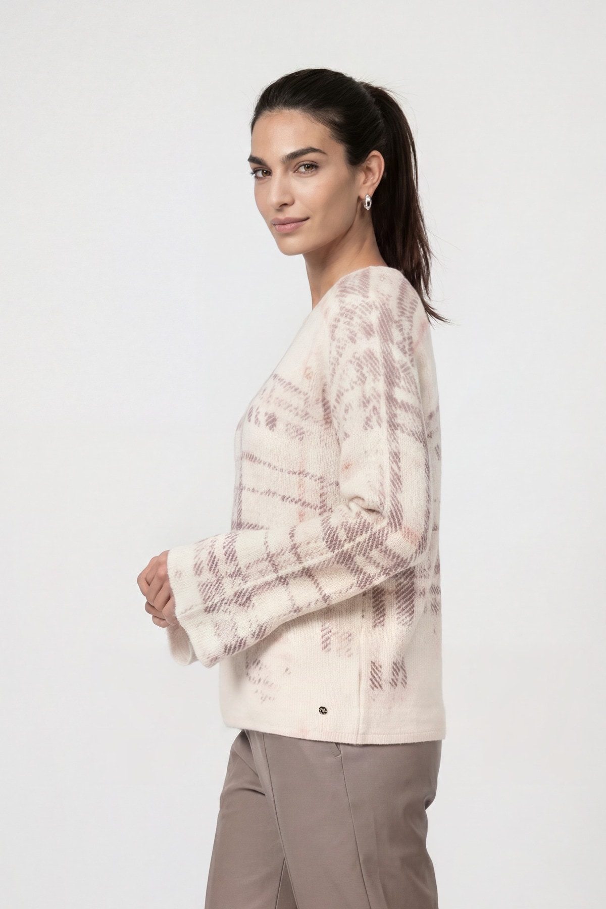 Monari Rundhalspullover »Pullover Karodruck« Regular fit mit Rundhalsausschnitt