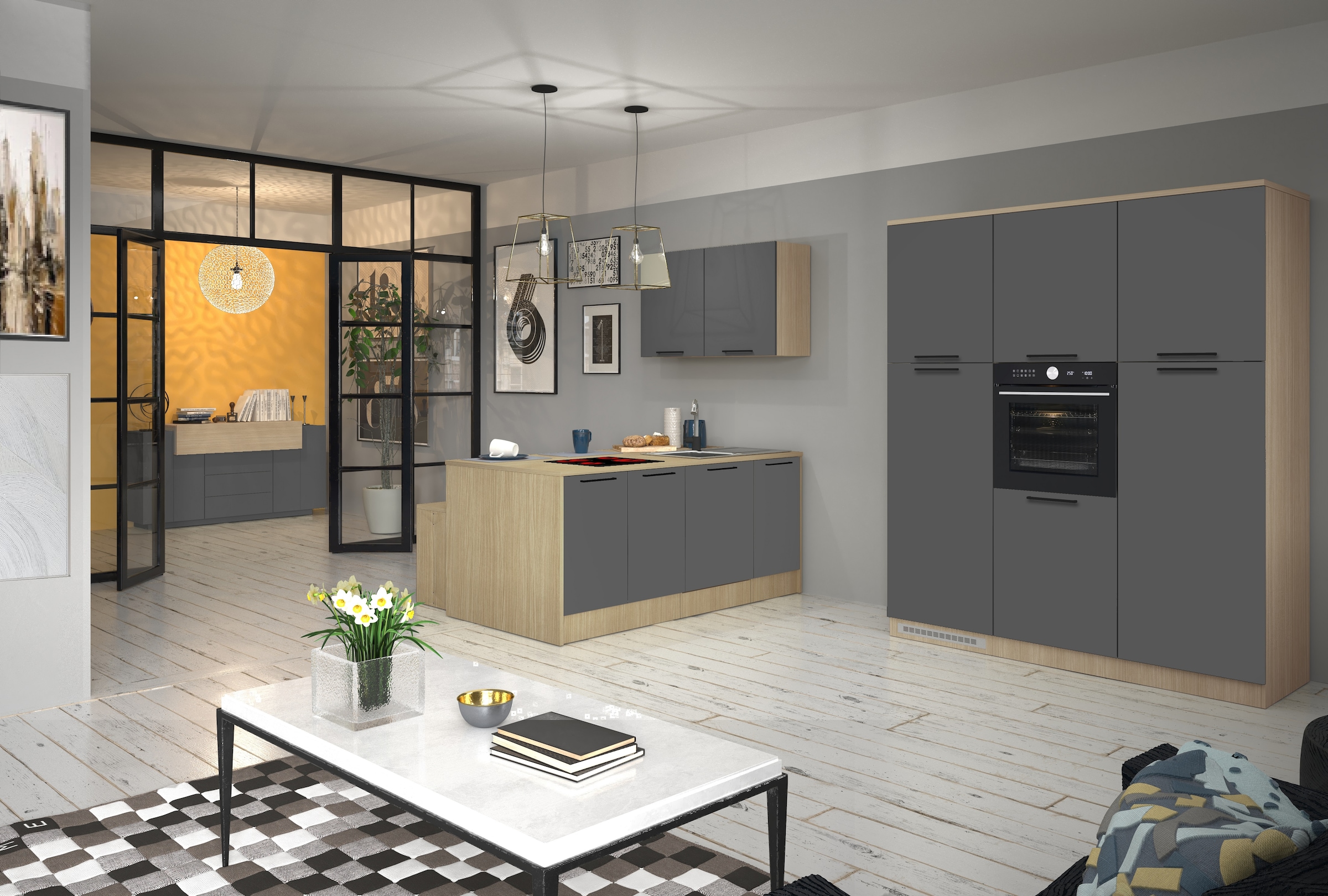 KOCHSTATION Armoire d'encastrement pour four »Luna, Backofenschrank, Backofen-Hochschrank, Made in Italy« B/T/H: 60×60×214,5 cm, Oberplatte mit 25 mm Stärke