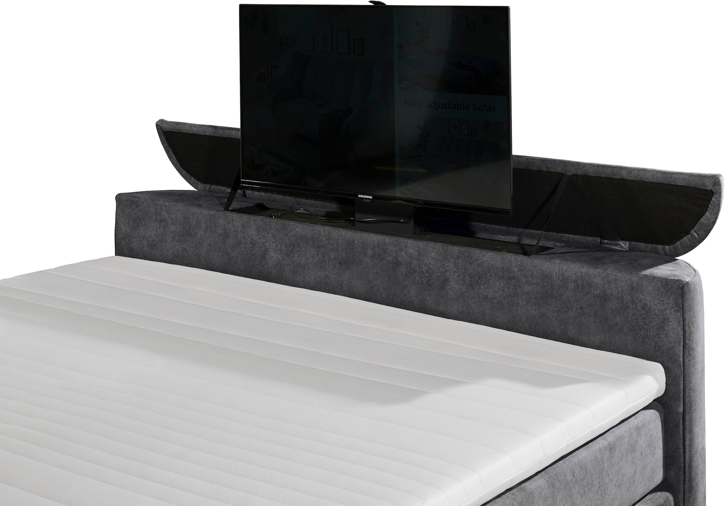 ED EXCITING DESIGN Boxspringbett »Dallas« 7 Stk. tlg. inkl. Topper, LED-Beleuchtung, TV Halterung und zwei Bettkästen