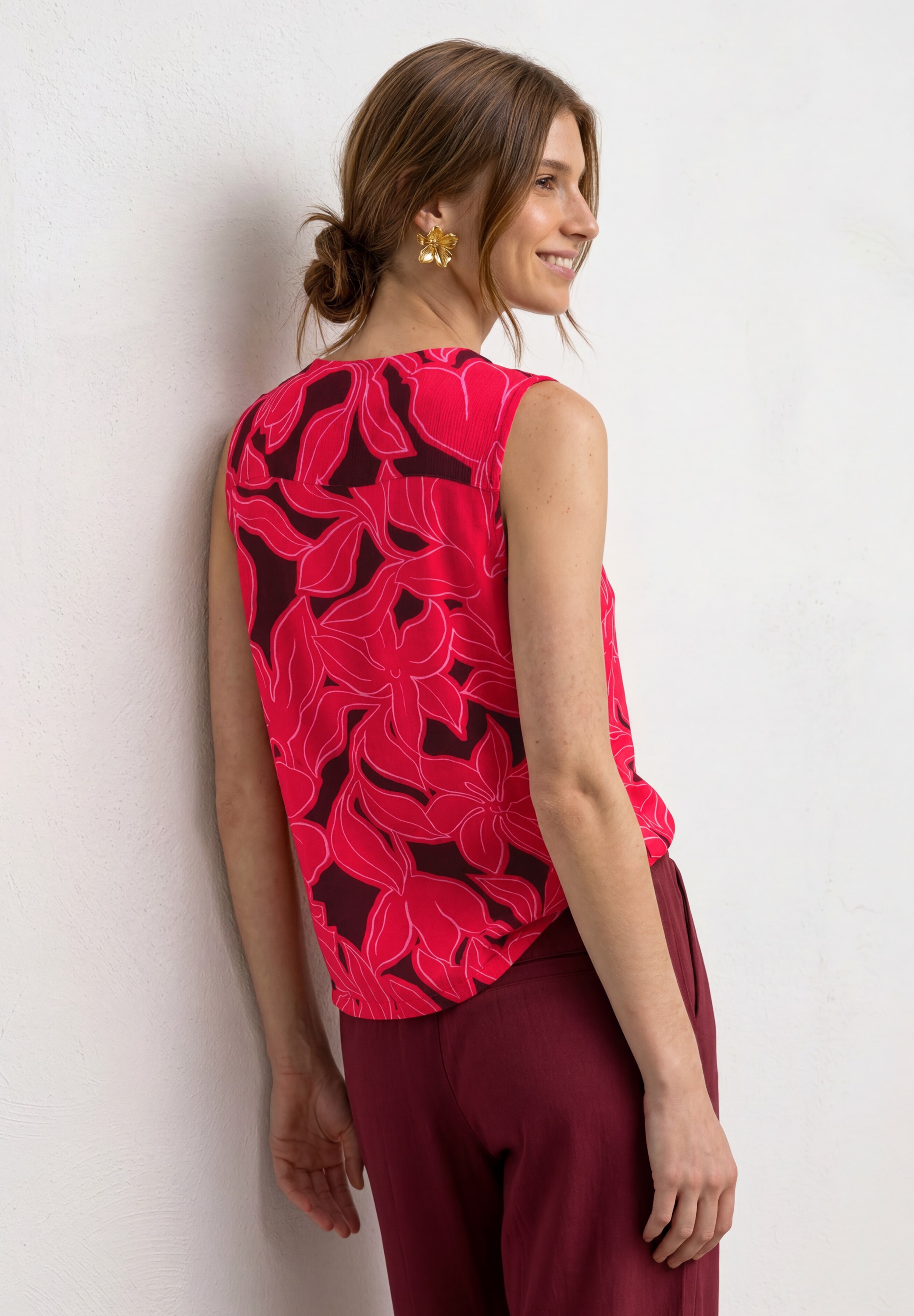 STREET ONE Haut de chemise Top d'été avec mélange de textures et imprimé
