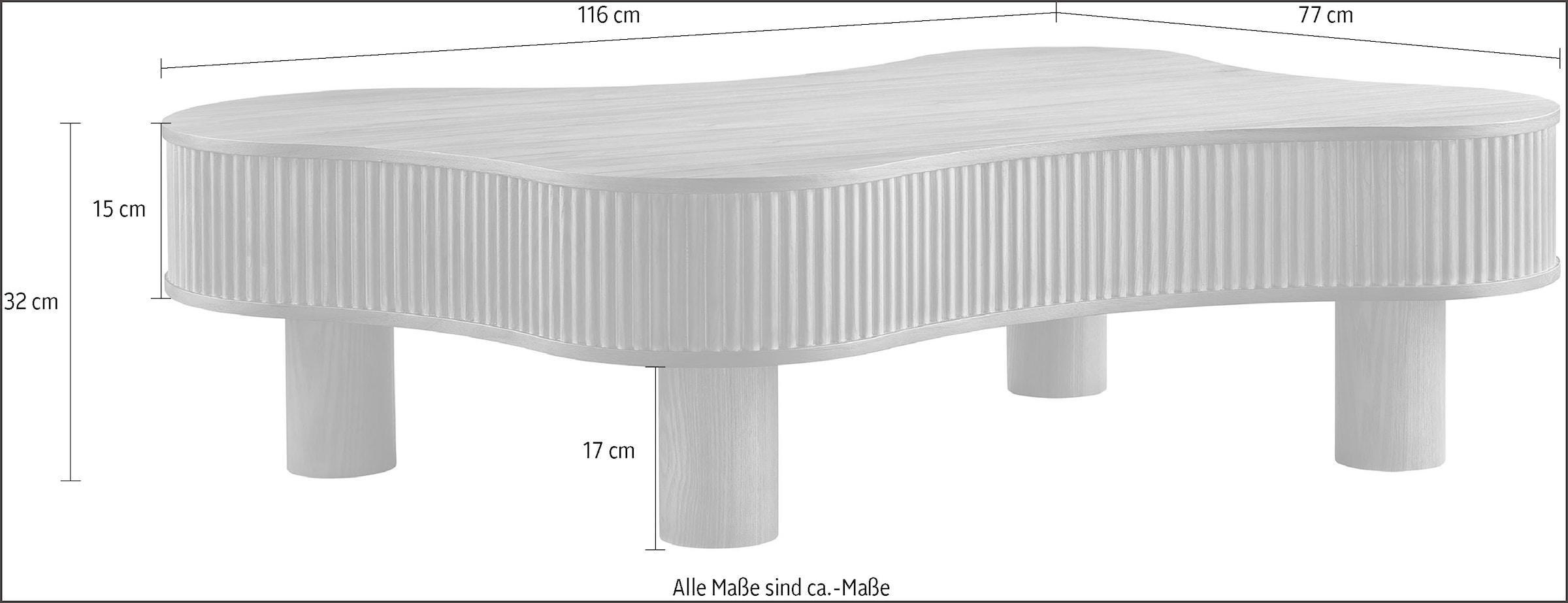SalesFever Couchtisch »Wohnzimmertisch organisch mit Massivholz-Lamellen 115 x 75 cm« 1 Stk. tlg. Stilvoller & moderner Holztisch mit Echtholzfurnier