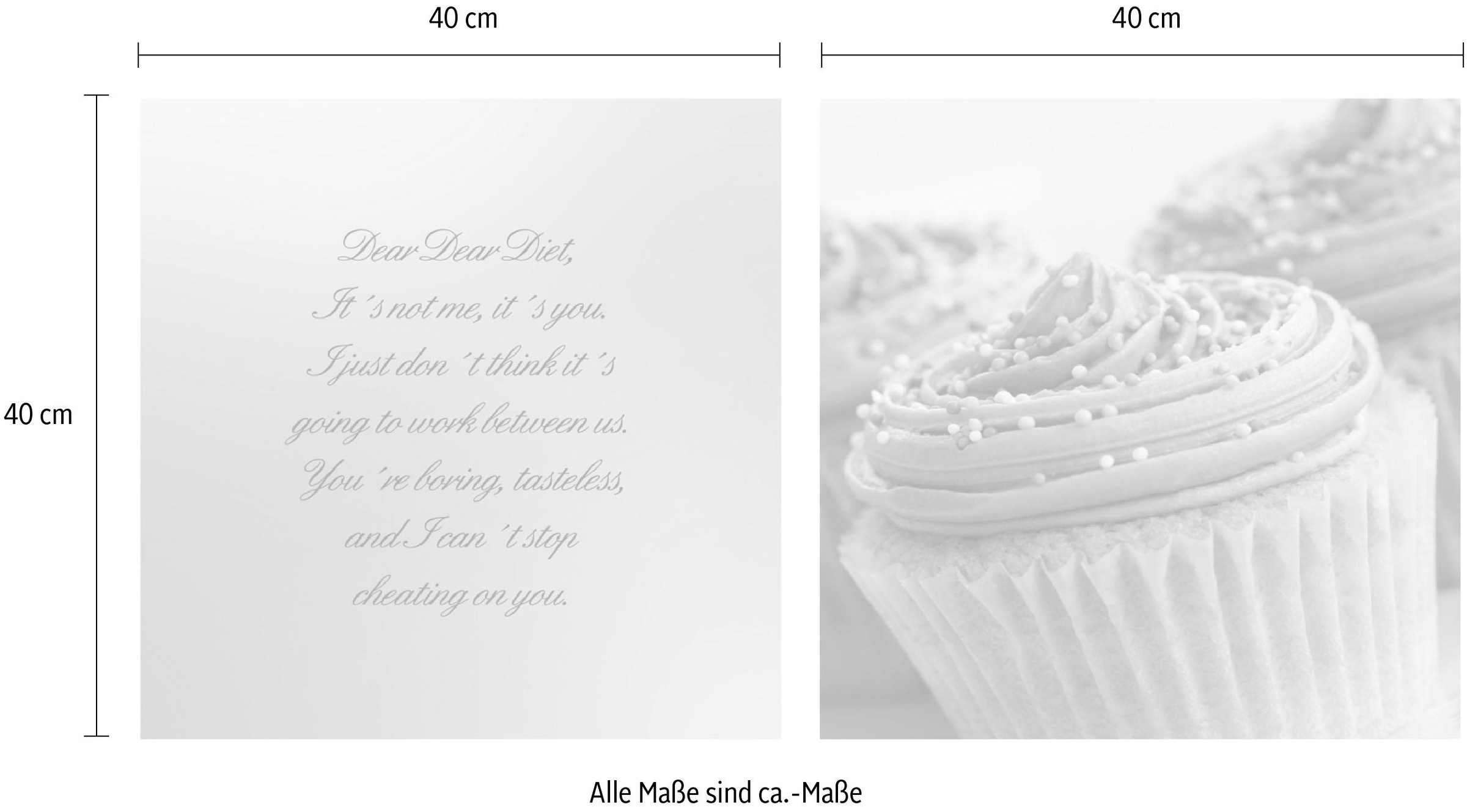 queence Leinwandbild »Cupcakes« Bar & Lounges | Essen | Foto | Kunst | Modern | Schriftzug | Schriftzüge | Sprüche | Sprüche & Texte Set,  Premium-Leinwandstoff, Handarbeit aus Deutschland, Spruch, 2er Set