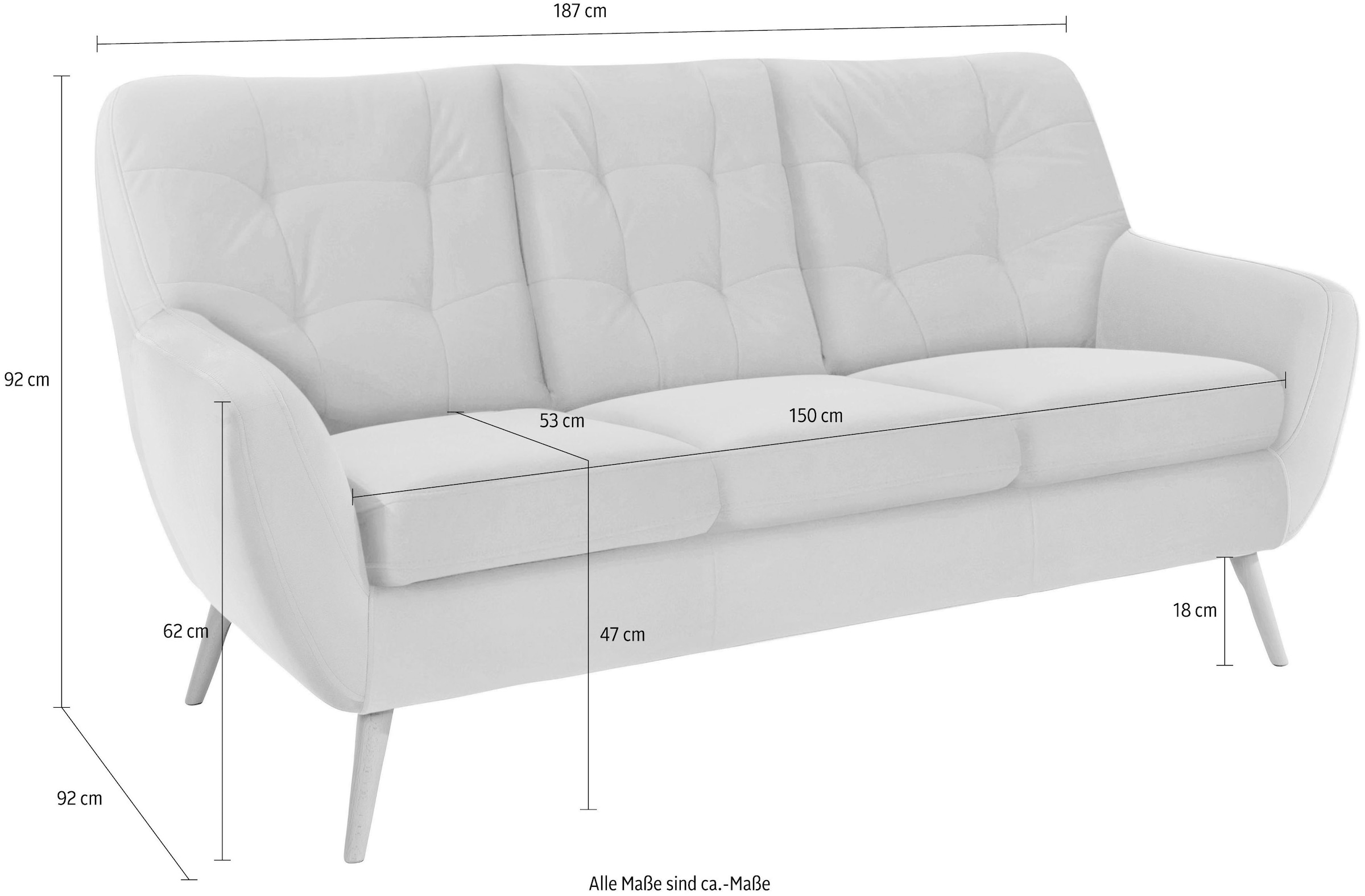 exxpo - sofa fashion 3-places »Scandi, bequem, aufwendige Rückenpolsterung für mehr Sitzkomfort« aktuelle Farben in hochwertigen Bezugsqualitäten, Holzfuss