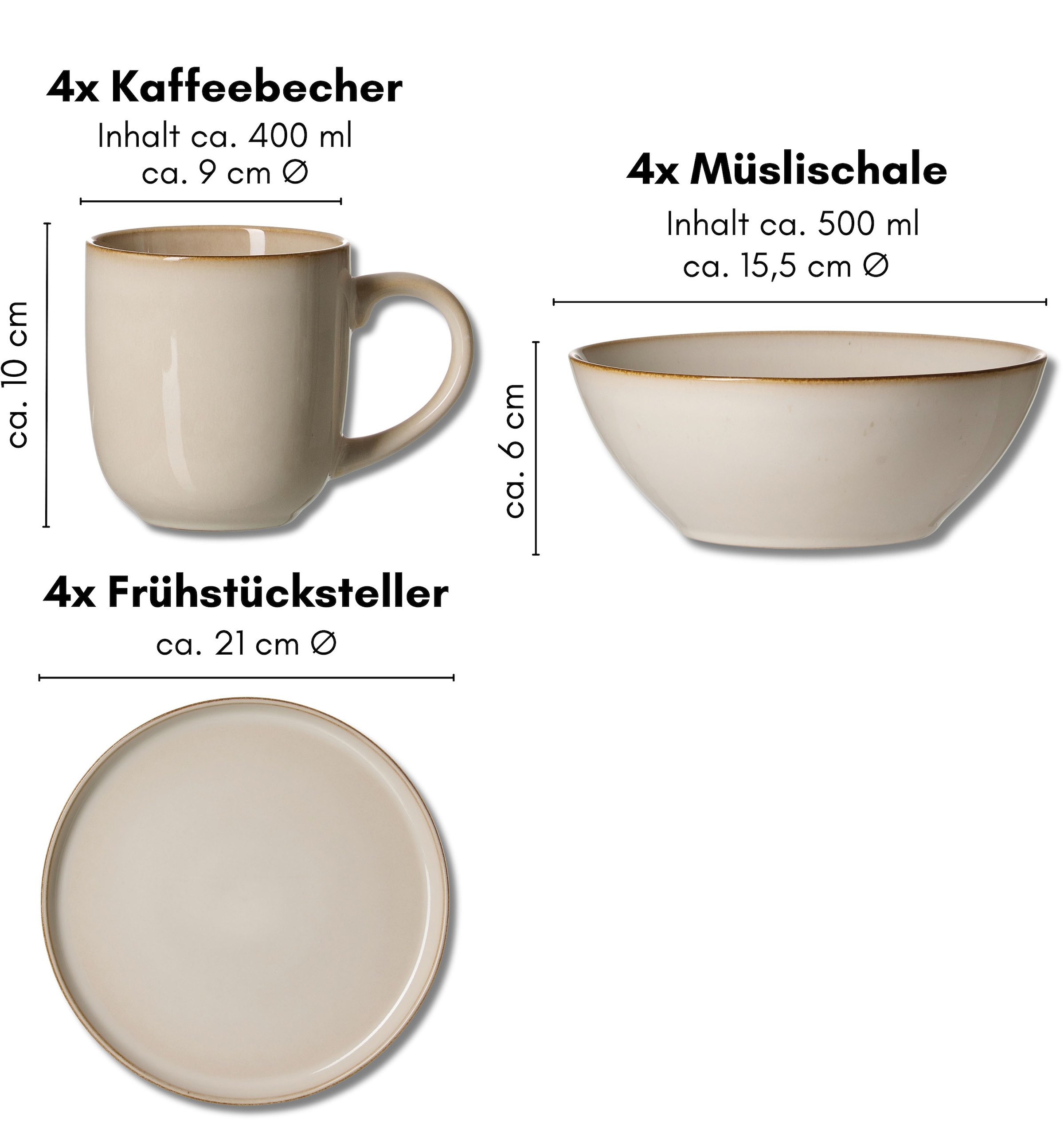 Ritzenhoff & Breker Frühstücks-Geschirrset »Olivia« Reatkivglasur, jedes Stück ein Unikat