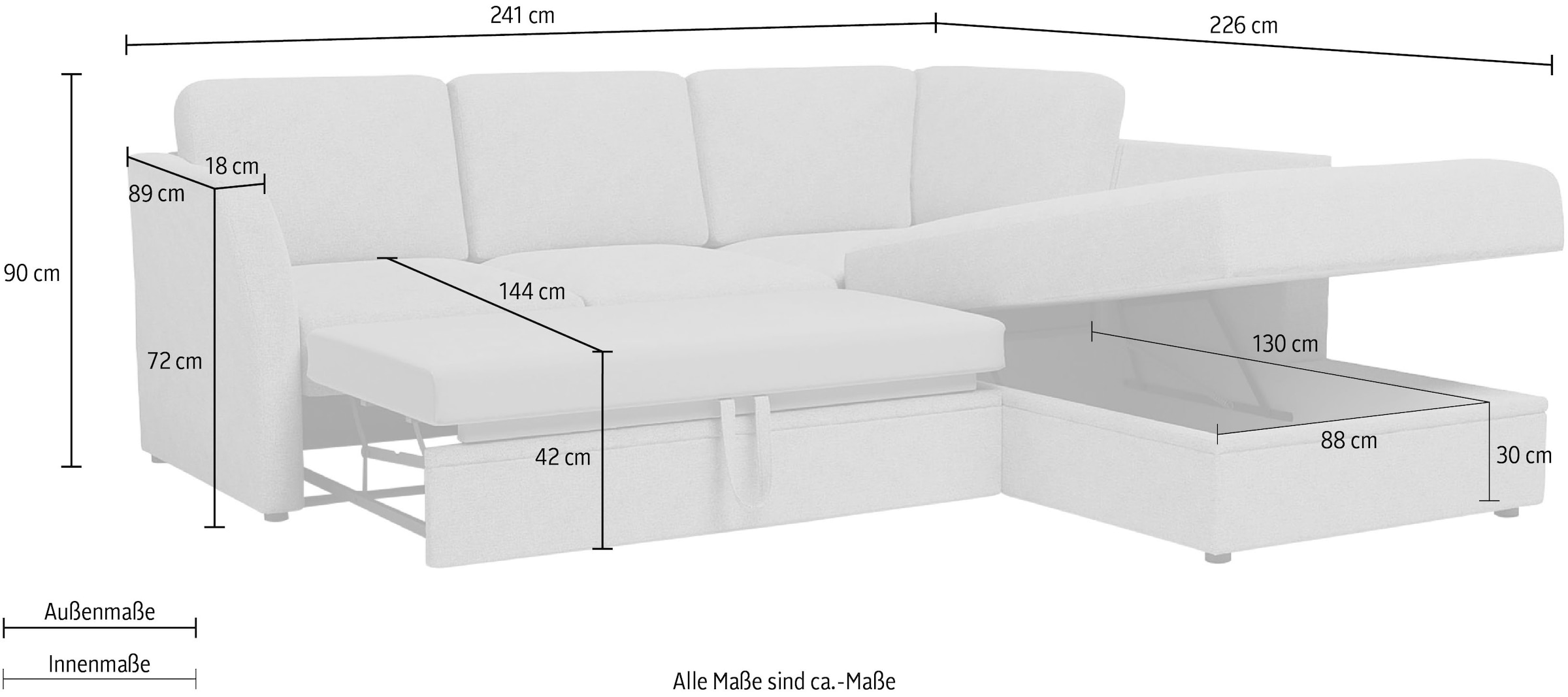 Home affaire Ecksofa »Lavars, L-Form, Schlafsofa« mit Bettfunktion und Stauraum, in zwei verschiedenen Bezugsqualitäten