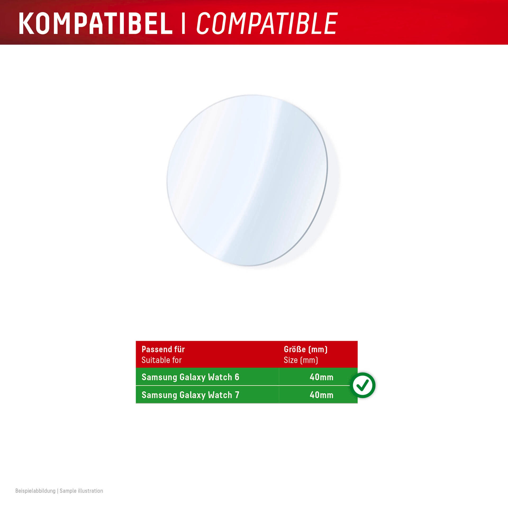 Displex Verre de protection d'écran »Smartwatch Glass Unbreakable Protector« für Samsung Galaxy Watch6 40 mm;Samsung Galaxy Watch7 40 mm Packung, 2x Hybrid Glass,  Displayschutzfolie, Schutzfolie, Bildschirmschutz, kratz- & stossfest