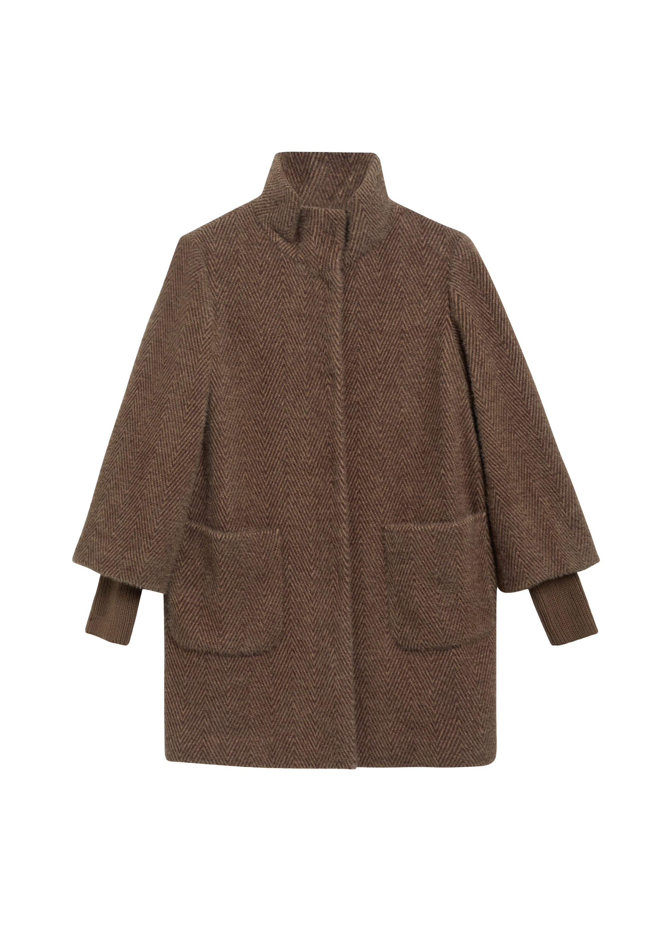 s.Oliver BLACK LABEL Langmantel Wollmantel mit Stehkragen / Flachstrickbündchen