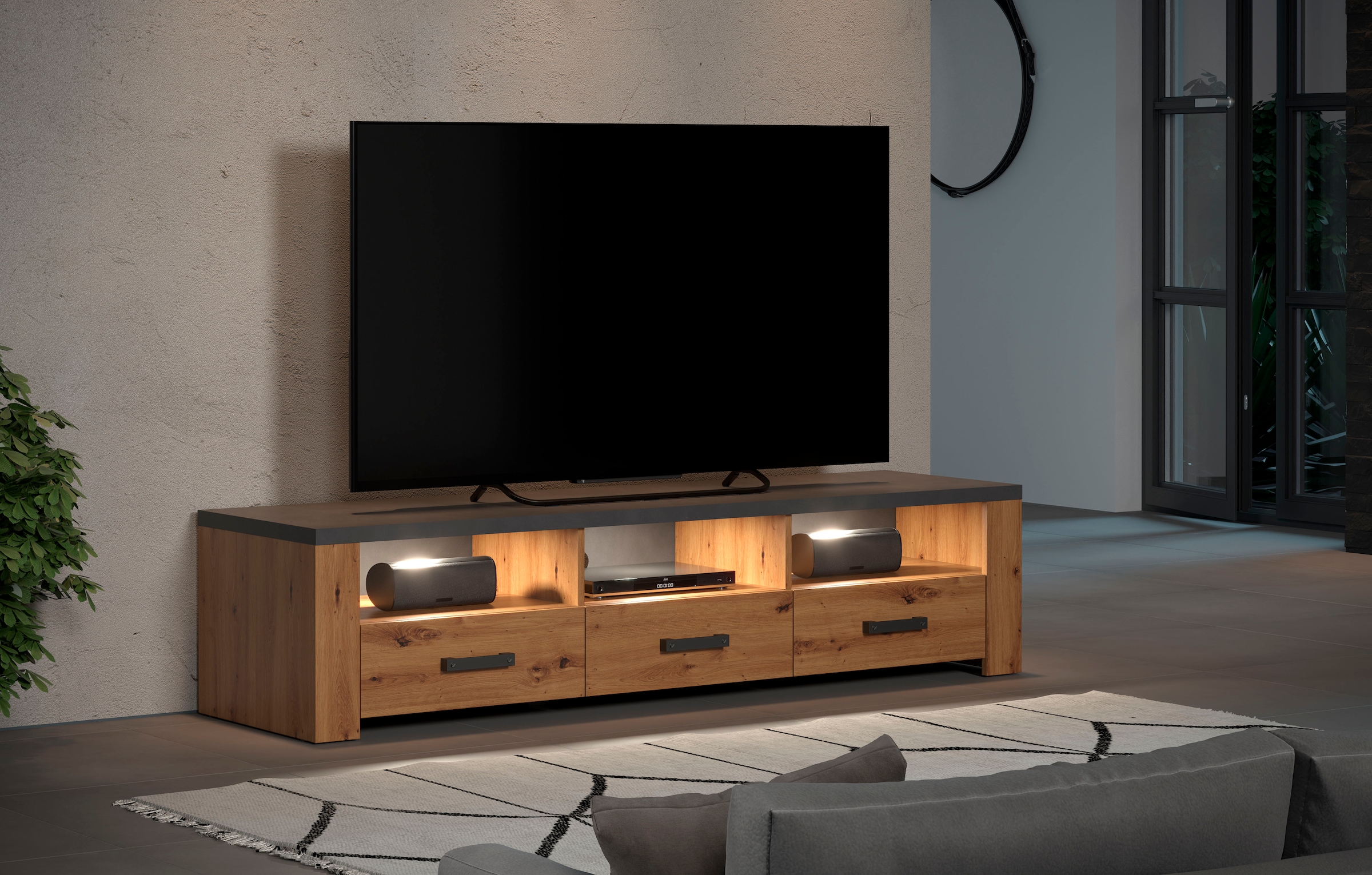 Home affaire Tableau TV »Ambres« 1 cuis tlg. TV-Board, 3 Schubkasten, 3 Fächer, Soft-Close - (B/T/H) 180/50/43 cm