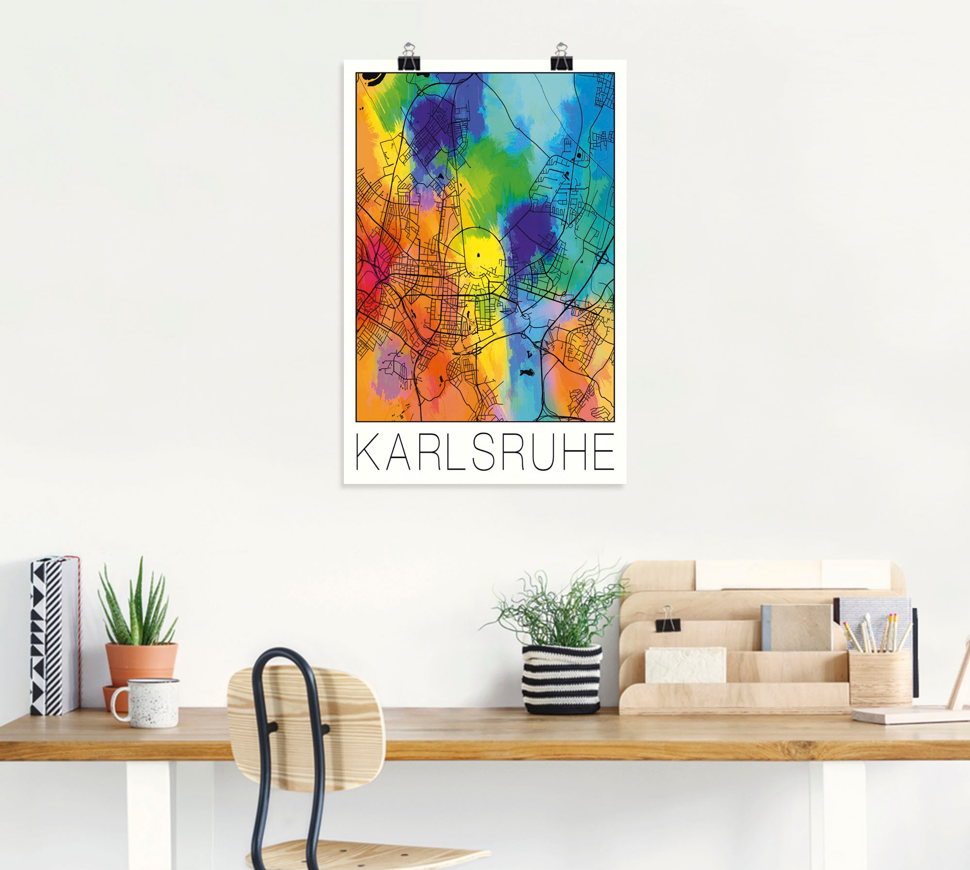 Artland Poster »Retro Karte Karlsruhe Aquarell« 1 cuis tlg. ohne Rahmen