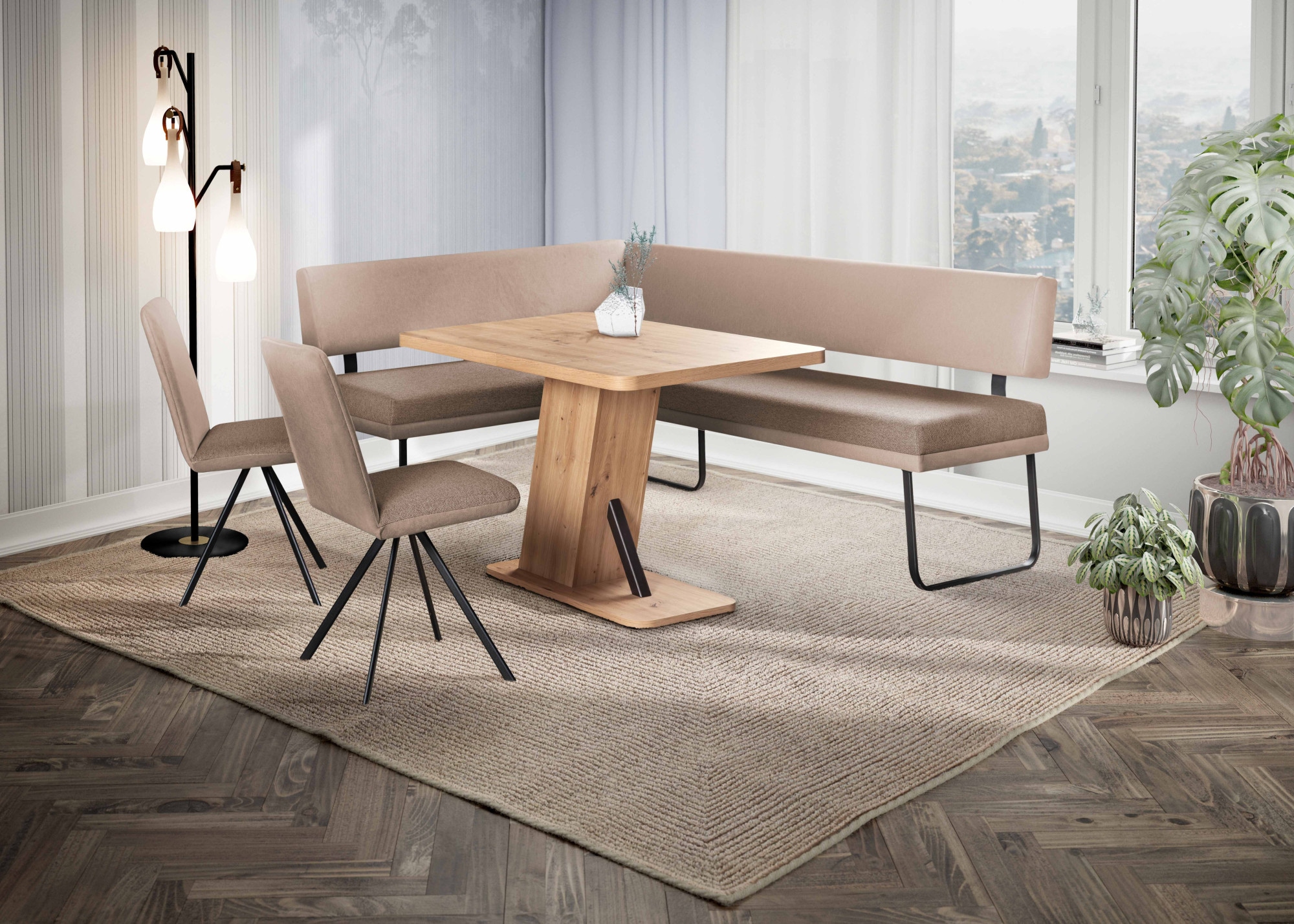 GOODproduct Eckbankgruppe »Gabi Essecke, Sitzgruppe, Eckbankgruppe, Küchenbankgruppe« Set, 4tlg, 4 tlg. tlg. Gestell aus matt-schwarzem Flachmetall, stabil, 2-Stoff-Design