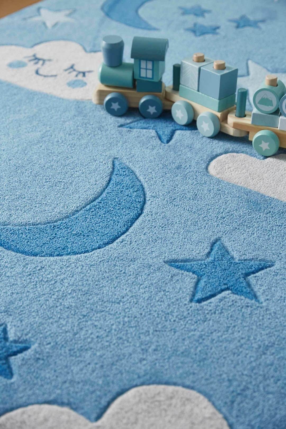 SMART KIDS Kinderteppich »LaLeLu« rechteckig 9 mm Höhe Mond Sterne Wolken, Konturenschnitt
