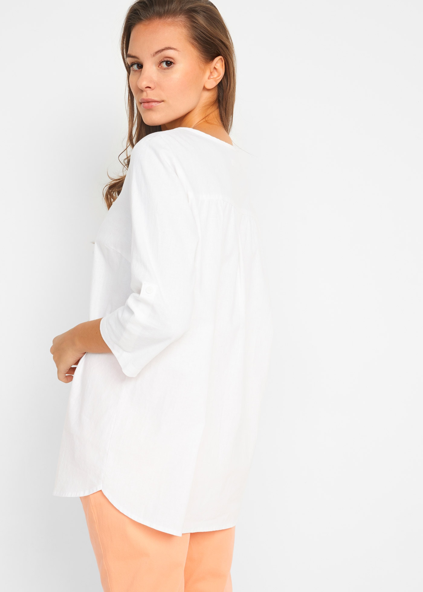 bonprix Blouse à manches longues »Bluse mit Leinen, 3/4 Arm« Coupe régulière, pour le quotidien, en lin et coton