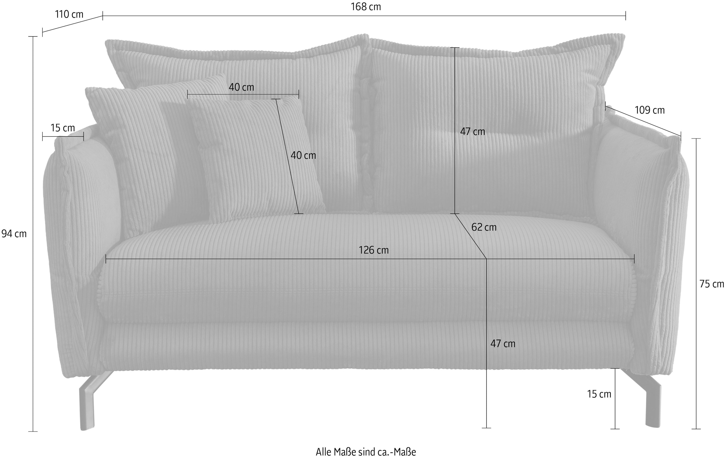 Home affaire 2-places »LAVA  Breite 168 cm, modern & elegant, aktuelle Kissenoptik, bequem« Armlehnen verstellbar