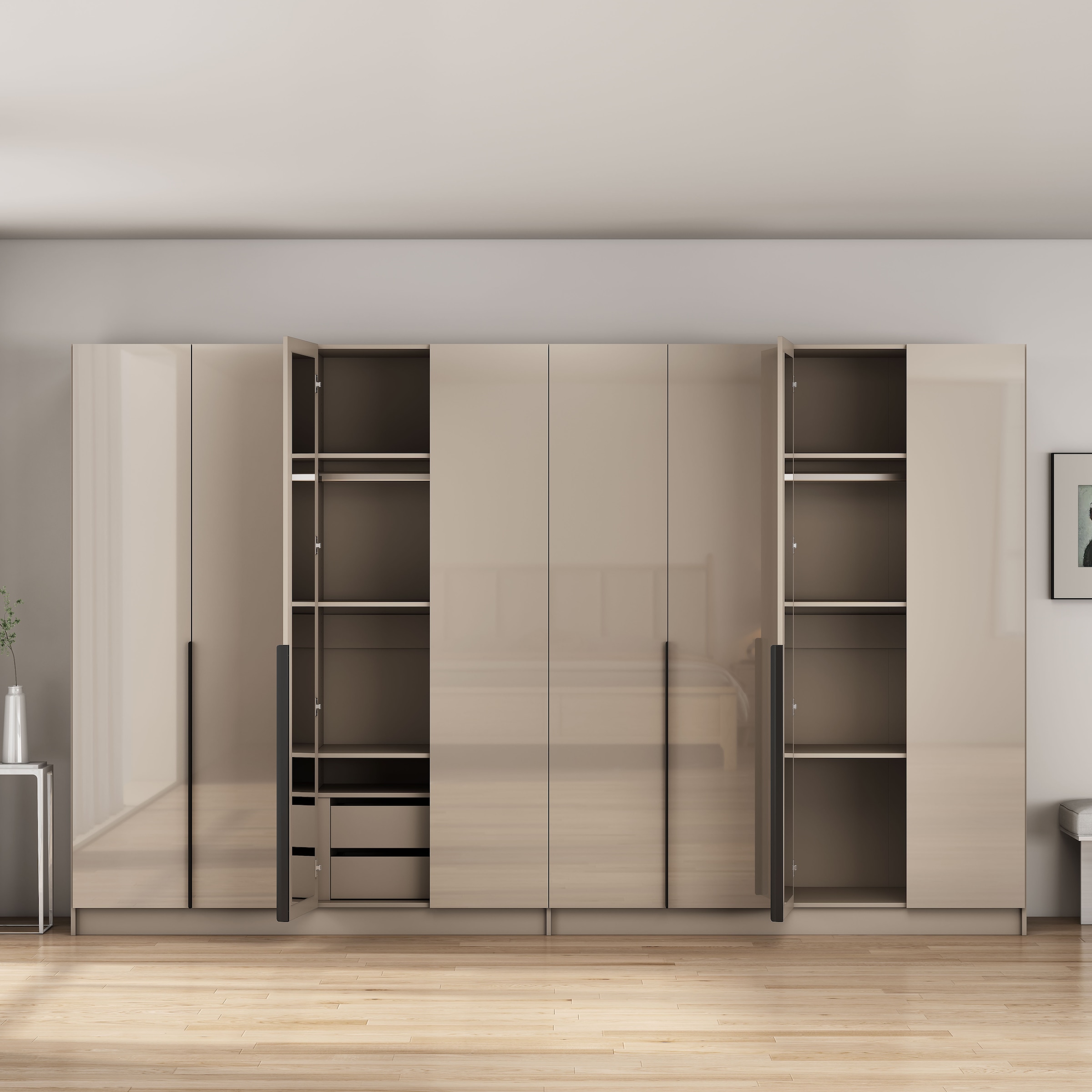 GOODproduct Kleiderschrank »Annor Schlafzimmerschrank Breite 323 cm hochglanz Schrank Garderobe« Drehtürenschrank mit perfekter Innenausstattung - elegante Türgriffe