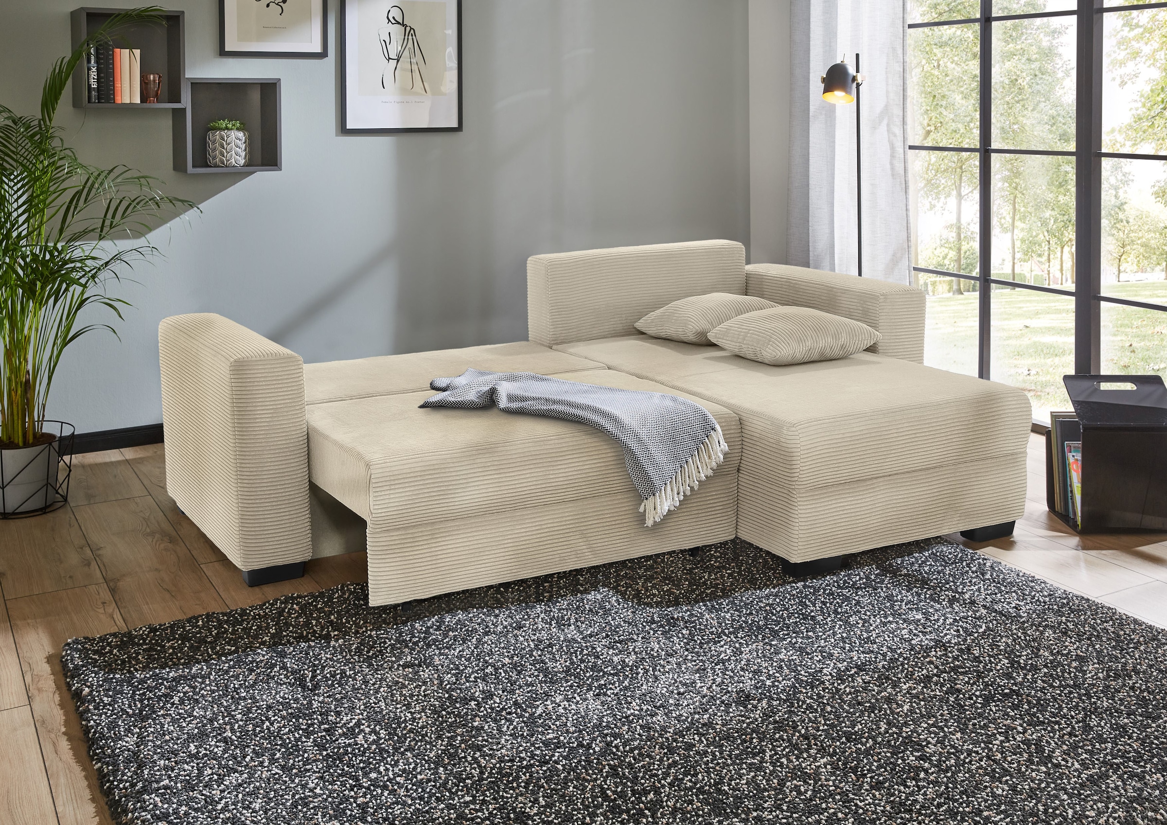 Jockenhöfer Gruppe Ecksofa »Ecksofa Elmau, Grösse Ottomane: L, B:235cm« mit Schlaffunktion, Bettkasten & 2 Zierkissen
