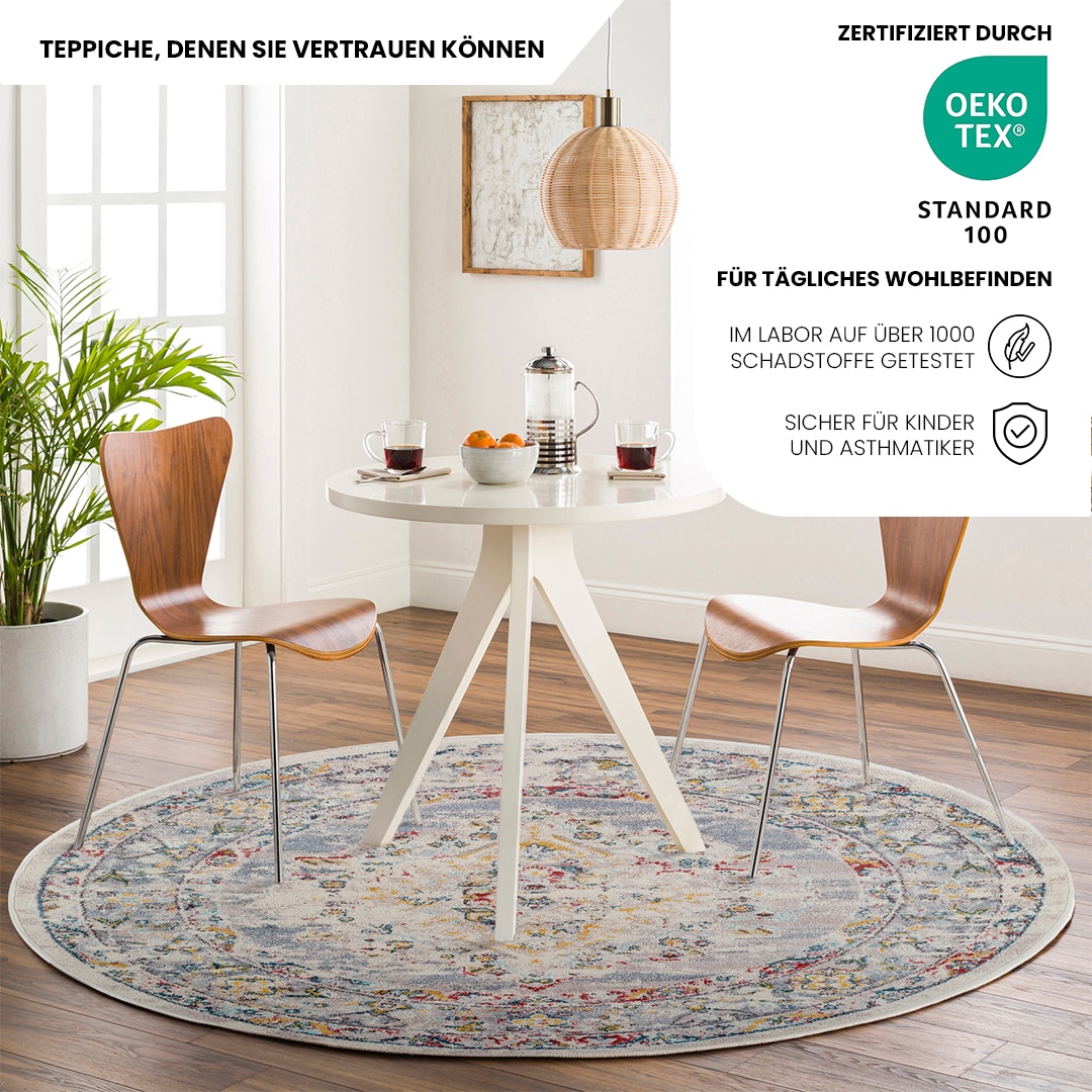 Livabliss Teppich »CASABLANCA« rund 13 mm Höhe Vintage Orientteppich, Kurzflor Boho Wohnzimmerteppich, Läufer