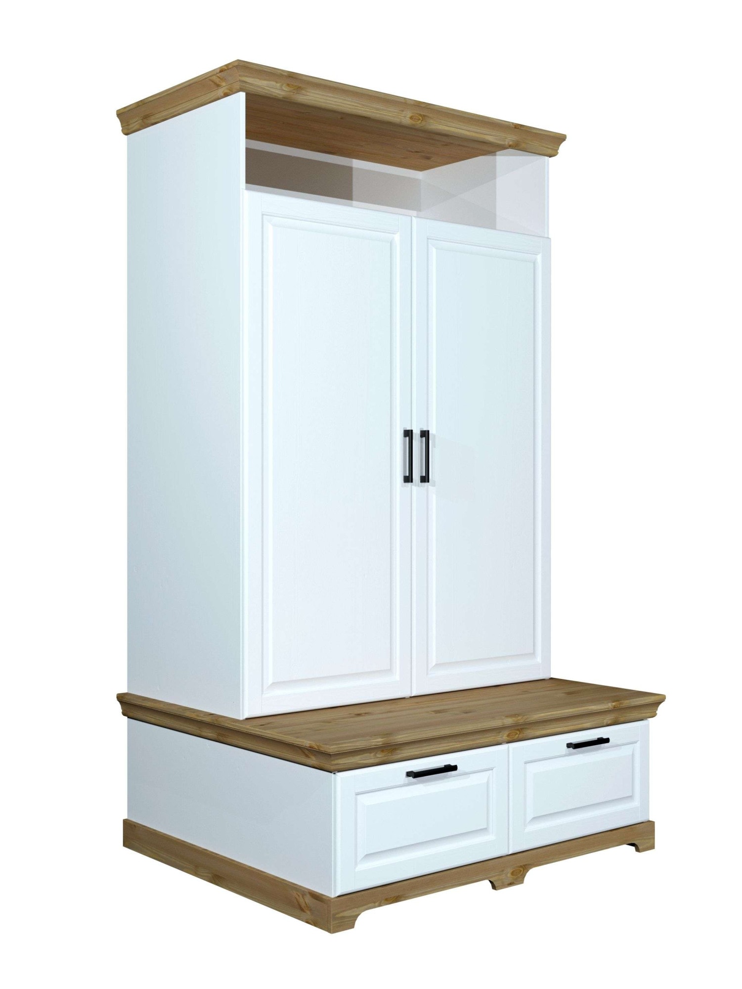 GOODproduct Armoires à vêtements »Rügen Garderobenschrank, Drehtürenschrank, Schrank« FSC® zertifizierte massive Kiefer, Breite 127 cm, integrierte Bank