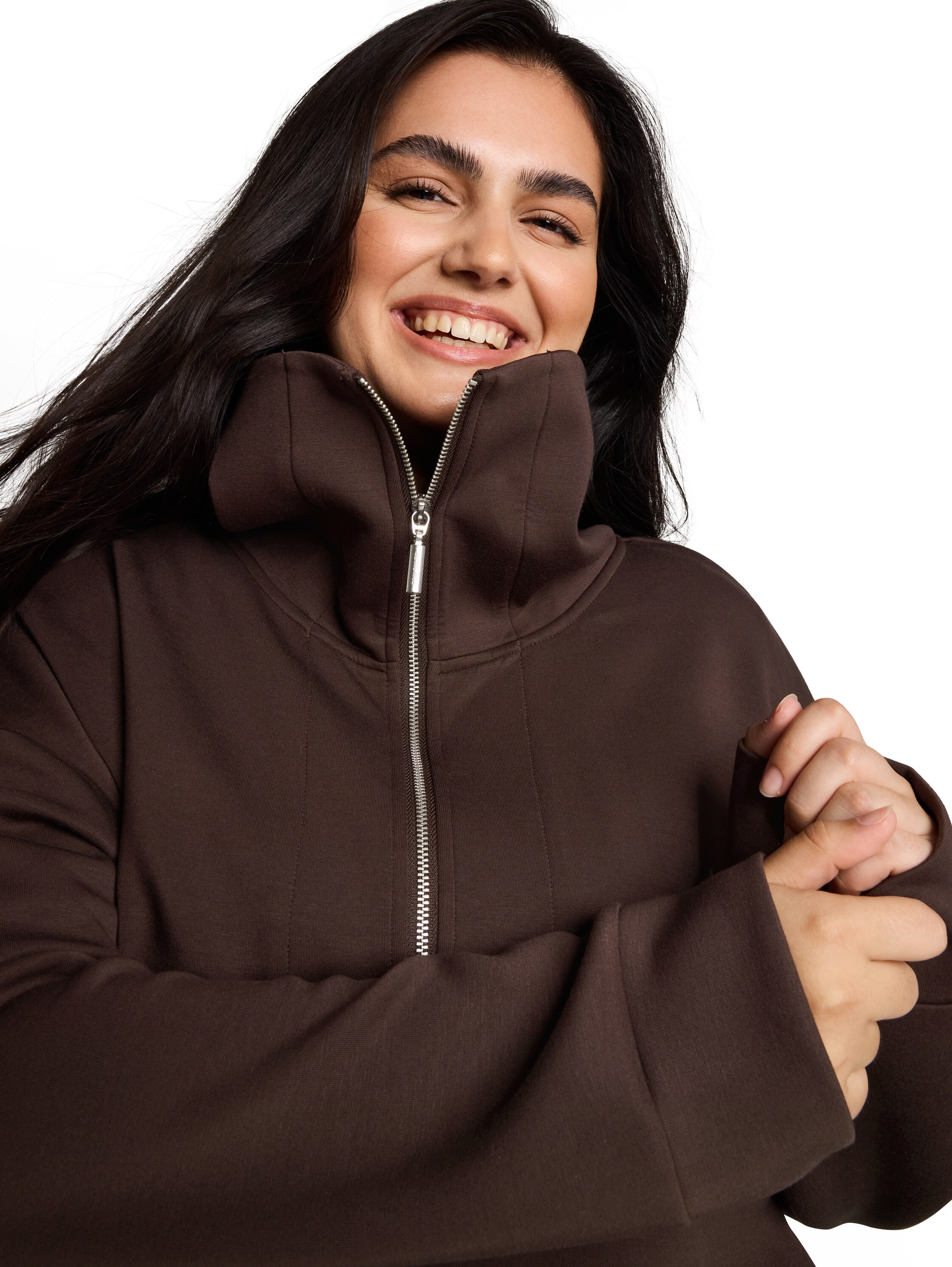 TOM TAILOR PLUS Sweatshirt , mit Troyerkragen und Bindeband am Saum / Stretch / Grosse Grössen
