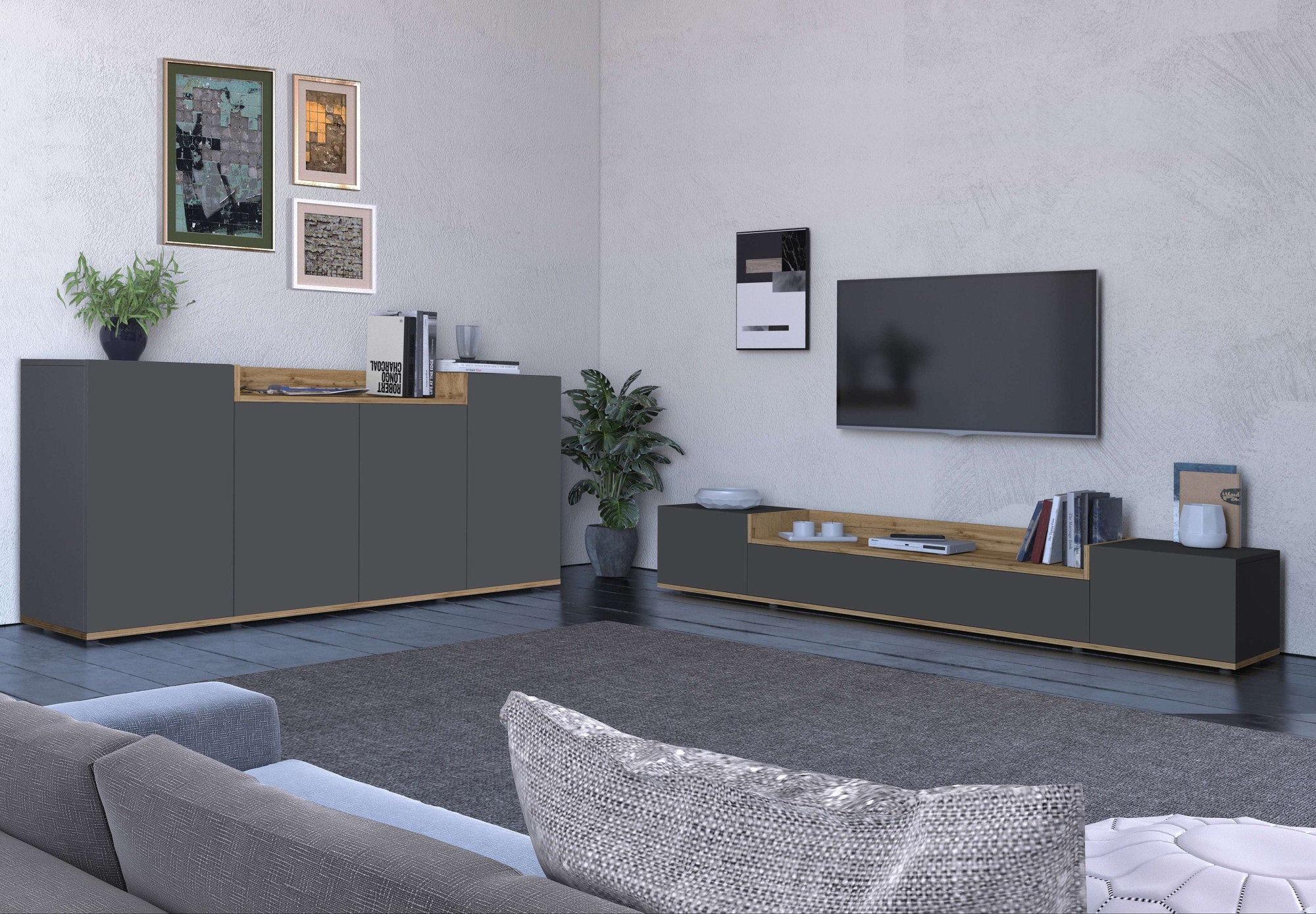 GOODproduct Lowboard »BOLSENA,TV-Kommode, TV-Möbel,TV-Bank, 4 Fächer und offenes Ablagefach« 1 Stk. tlg. stehend/hängend montierbar, Made in Italy, B/T/H: 200 × 35 × 31,2 cm