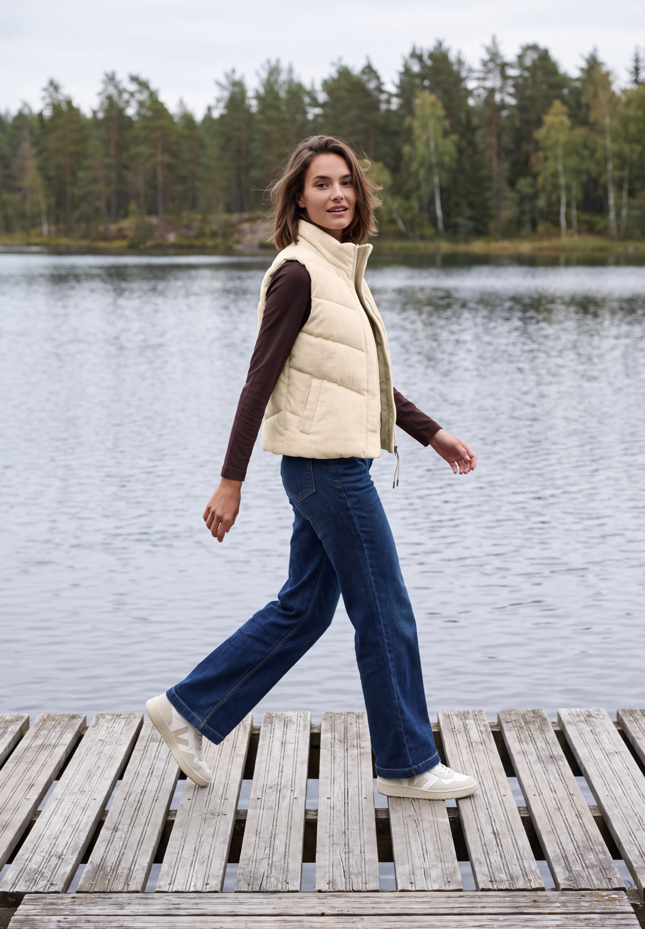 Cecil Gilet en velours côtelé mit Steppmuster und Zipper