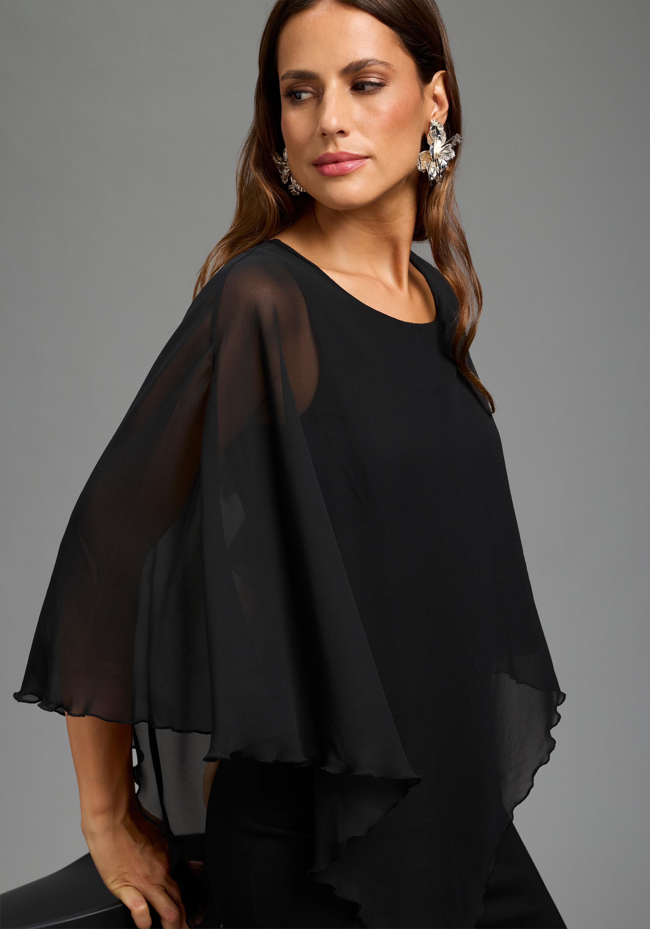 Laura Scott Abendkleid in unifarbener Optik, aus Materialmix mit Milano Rib und Chiffon