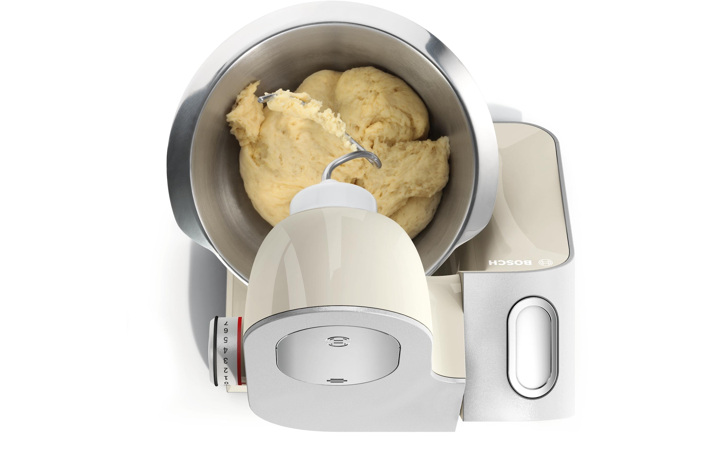 BOSCH Robot de cuisine »Serie 4 MUM58L20, Durchlaufschnitzler, Mixer, grau« 3 Scheiben, Schüssel, Knethaken/Rühr-/Silikonbesen, spülmaschinenfest