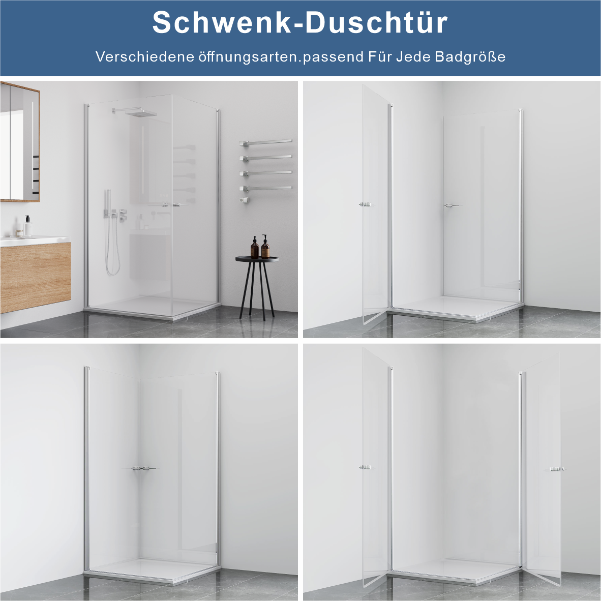 GOODproduct Douche d'angle »Firenze« design sans cadre avec poignées extravagantes, 6mm ESG